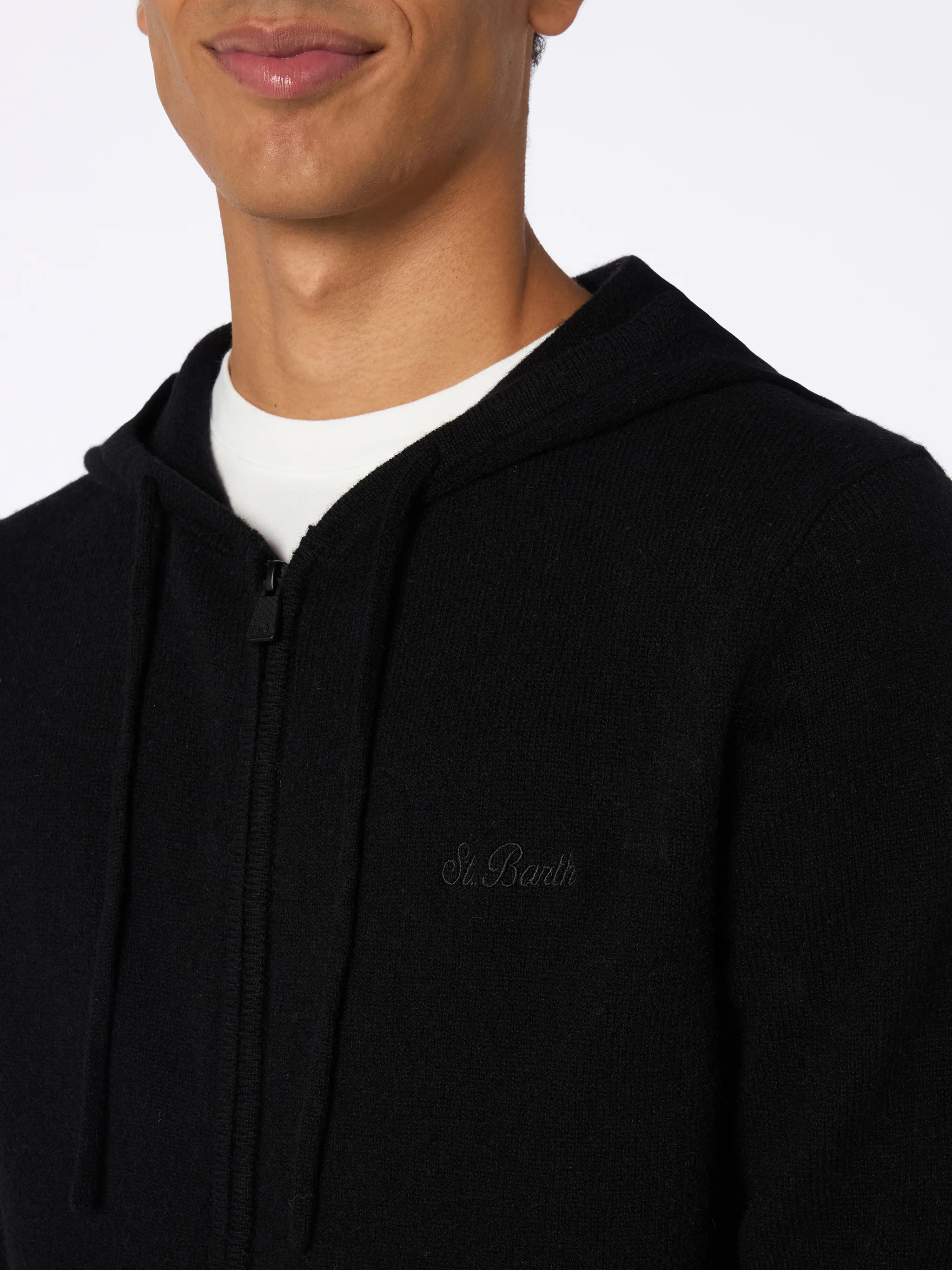 Notting wool hooded sweater in black solid color - Image 2