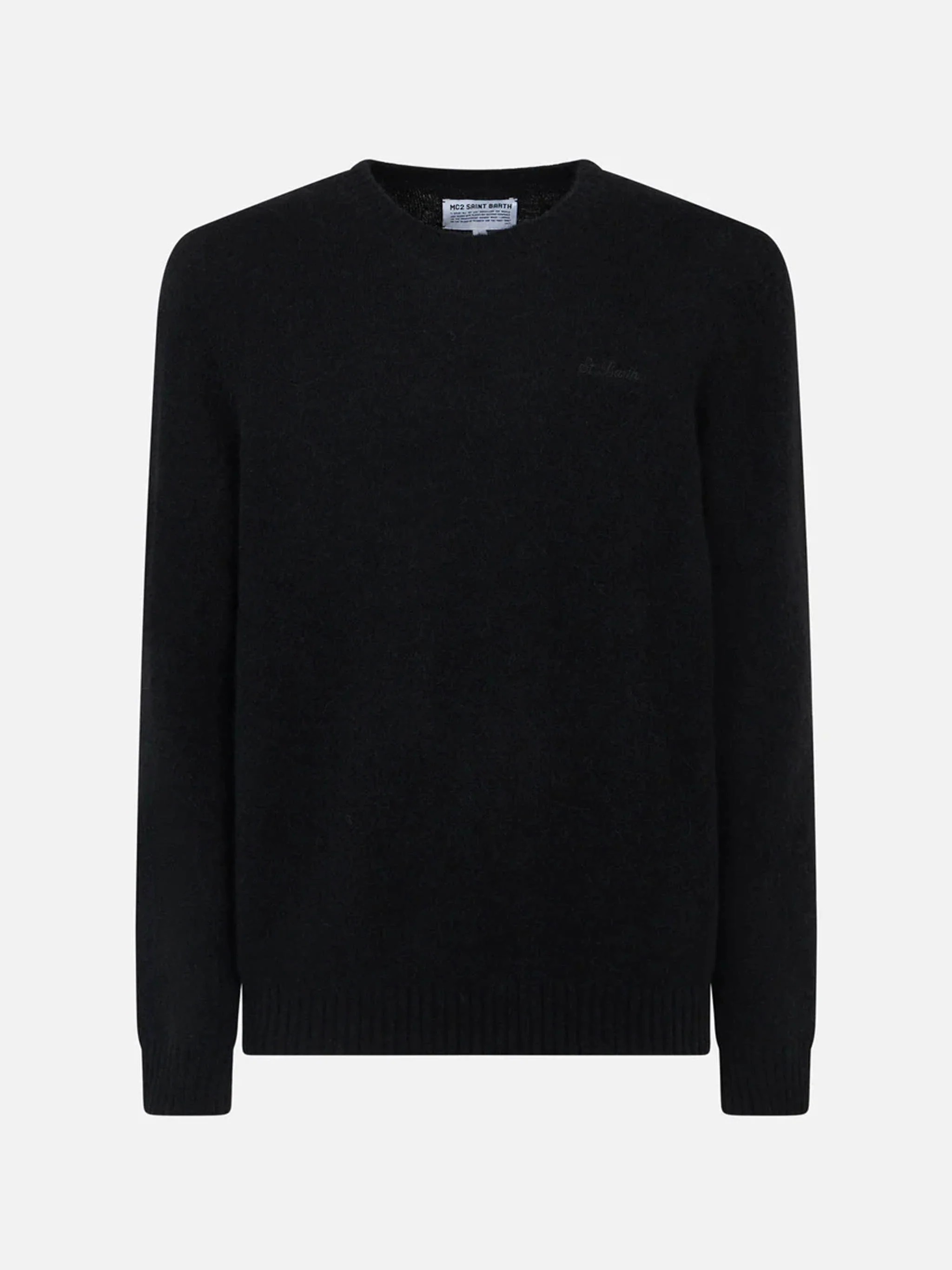 Crewneck sweater Heron in black stretch alpaca with St. Barth embroidery - Image 4