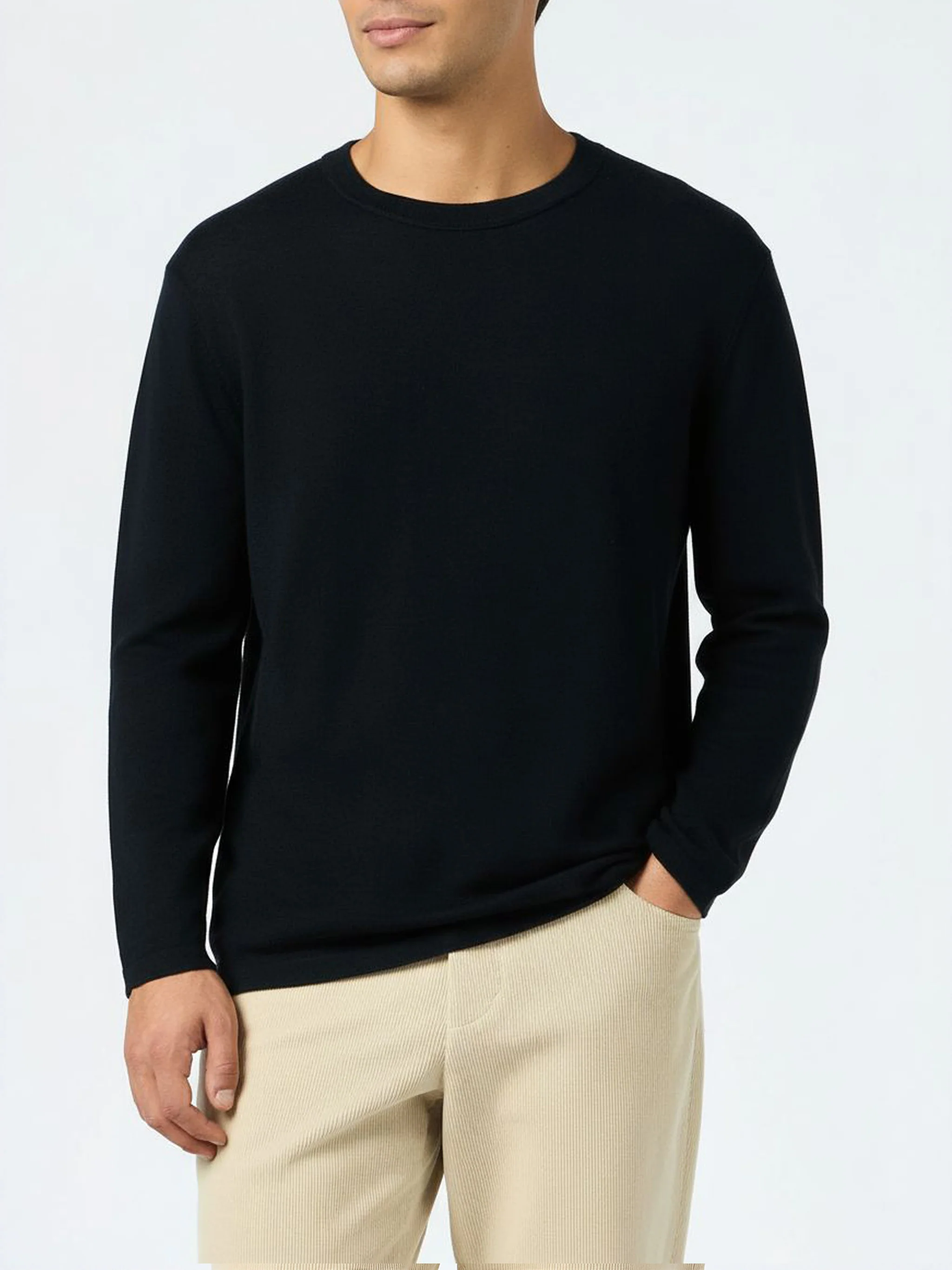 Black t-shirt Scott in MERINO WOOL and CASHMERE - Image 2