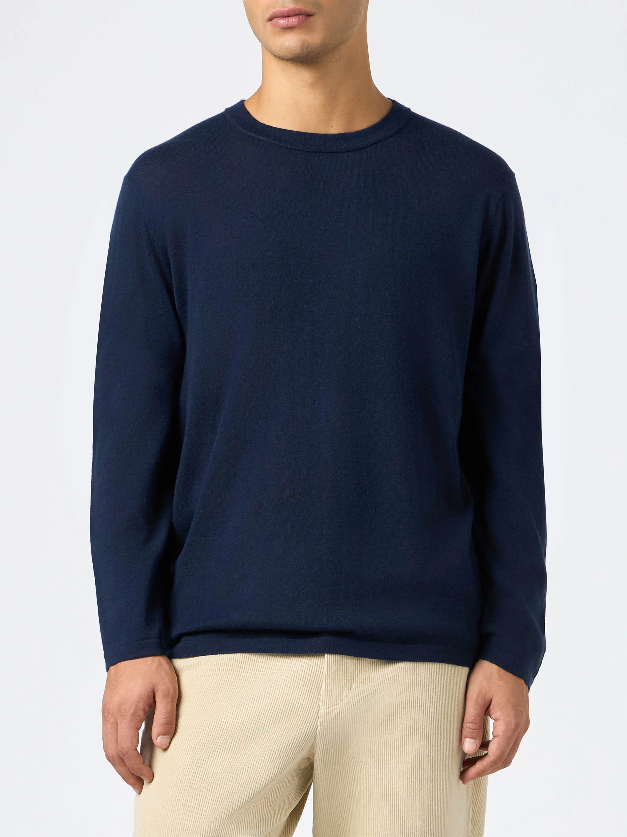Navy blue t-shirt Scott in MERINO WOOL and CASHMERE - Image 2