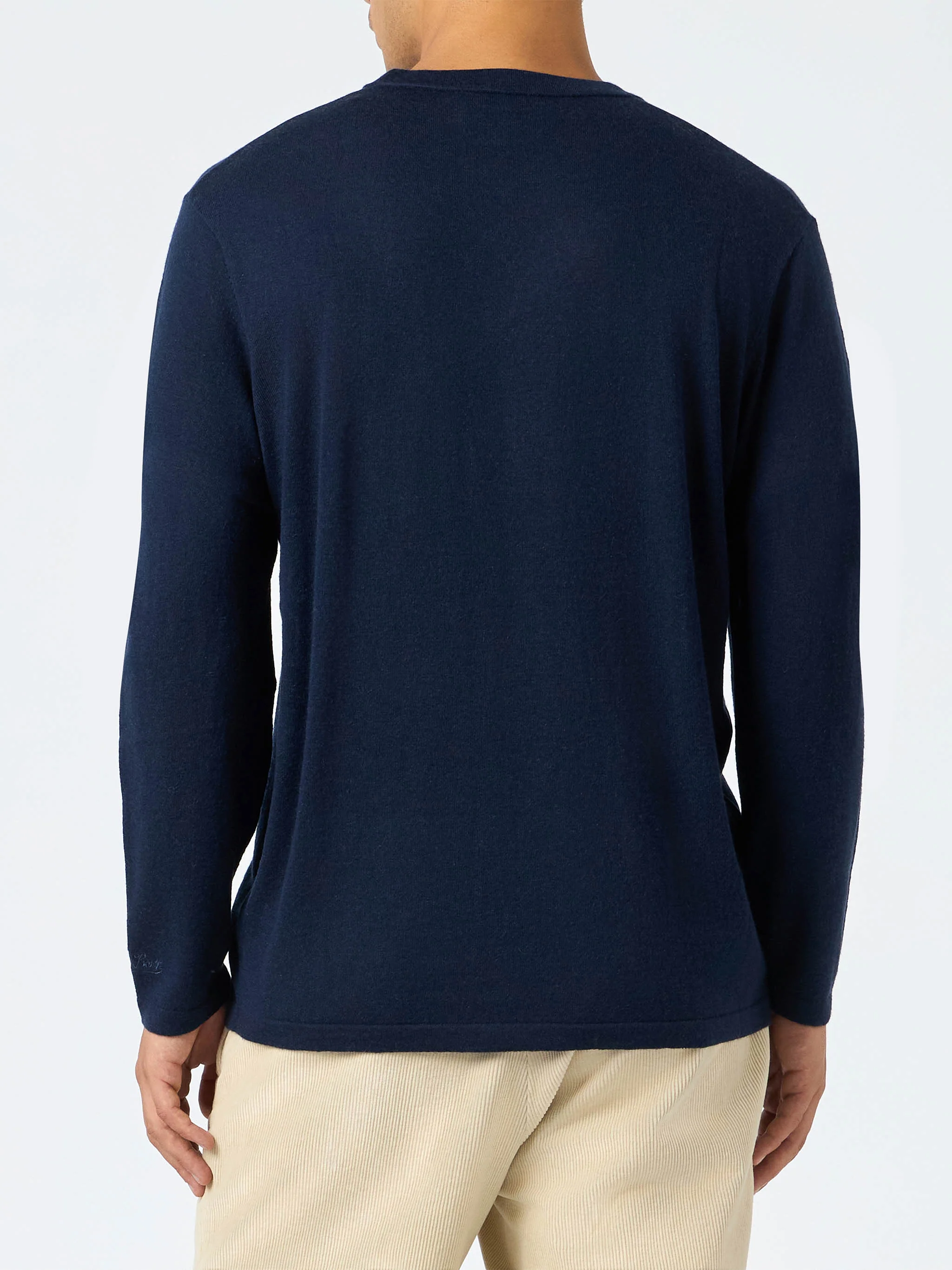 Navy blue t-shirt Scott in MERINO WOOL and CASHMERE - Image 3