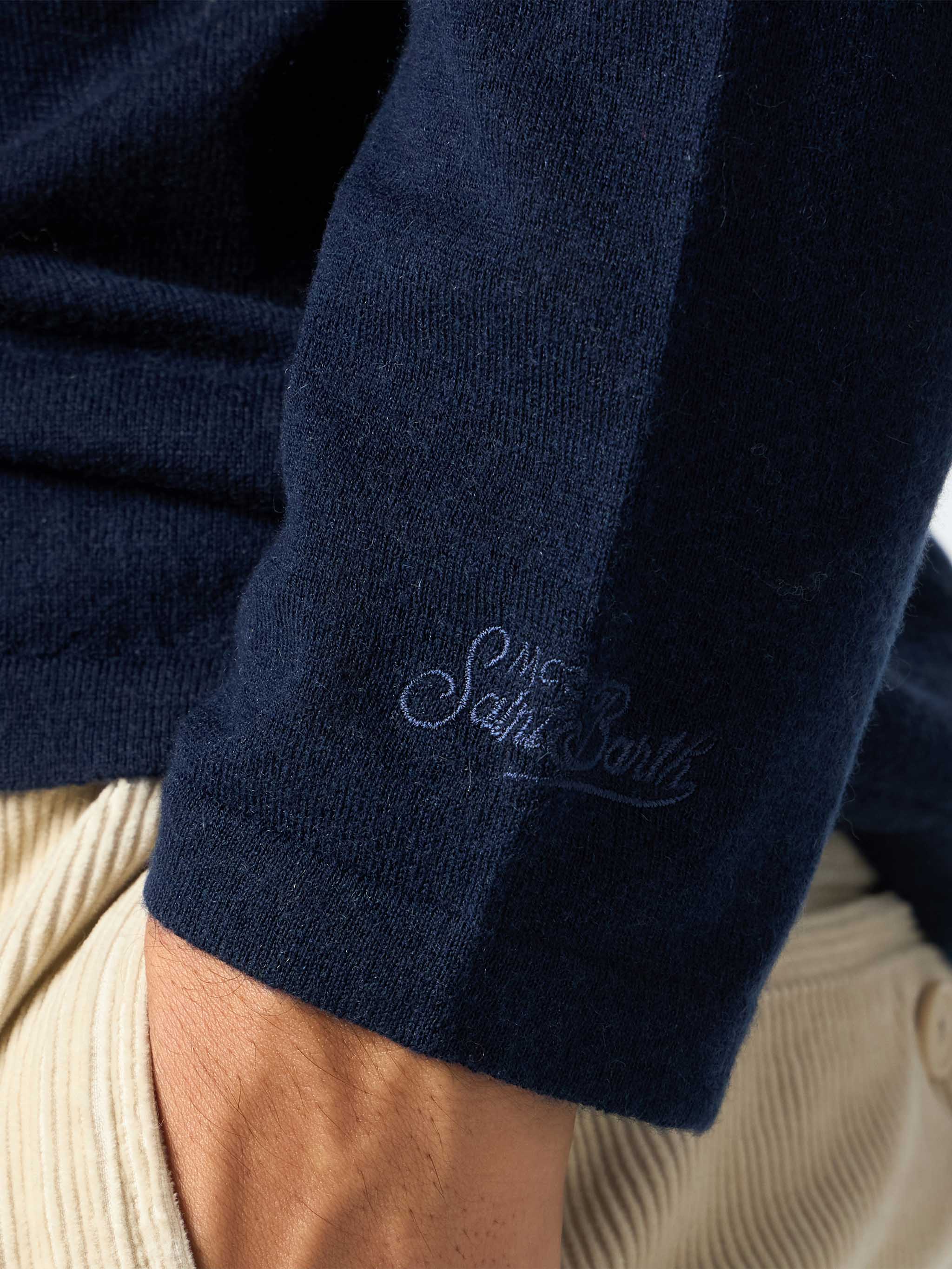 Navy blue t-shirt Scott in MERINO WOOL and CASHMERE - Image 4