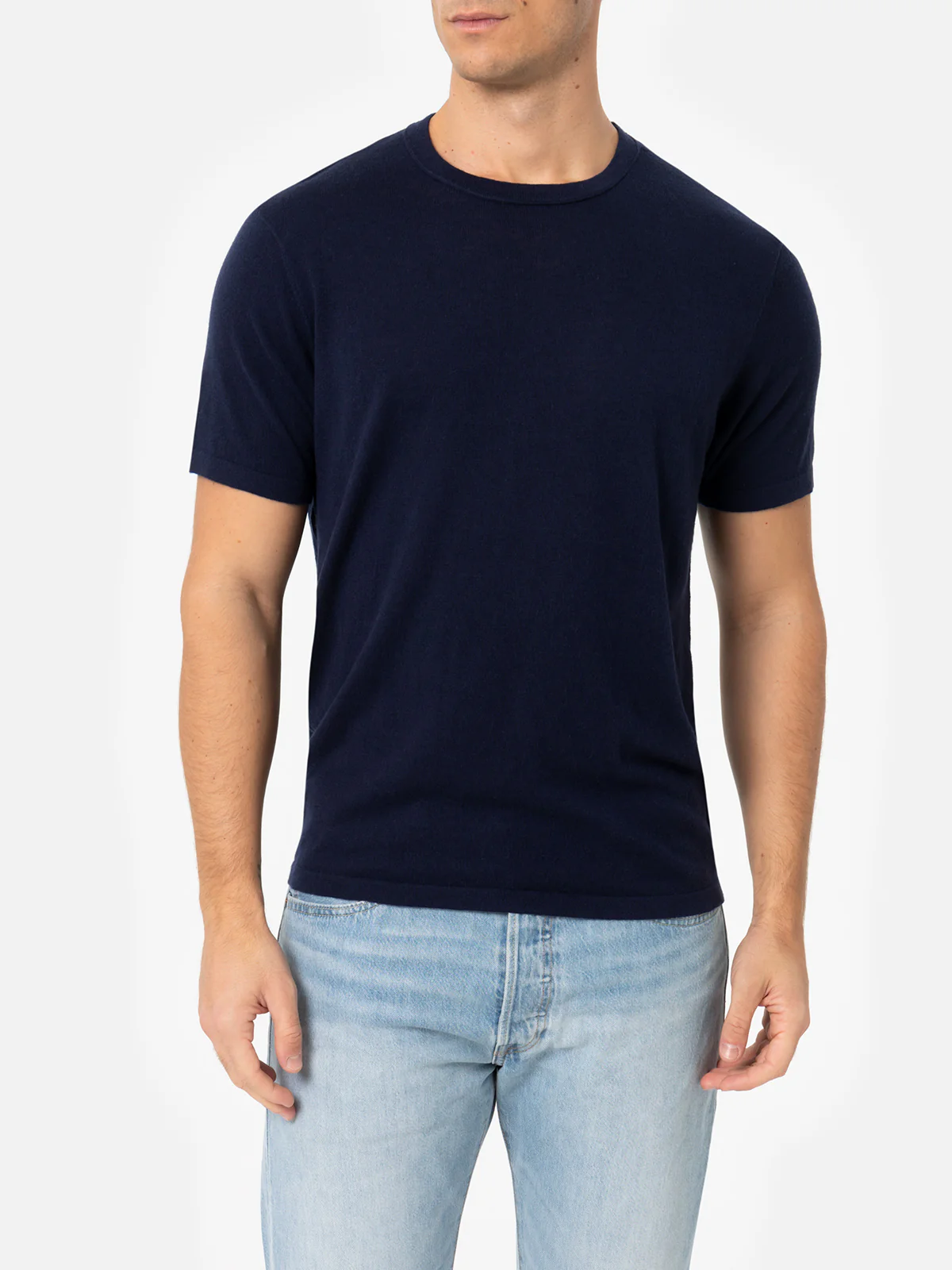 Navy blue t-shirt Scott in MERINO WOOL and CASHMERE - Image 2