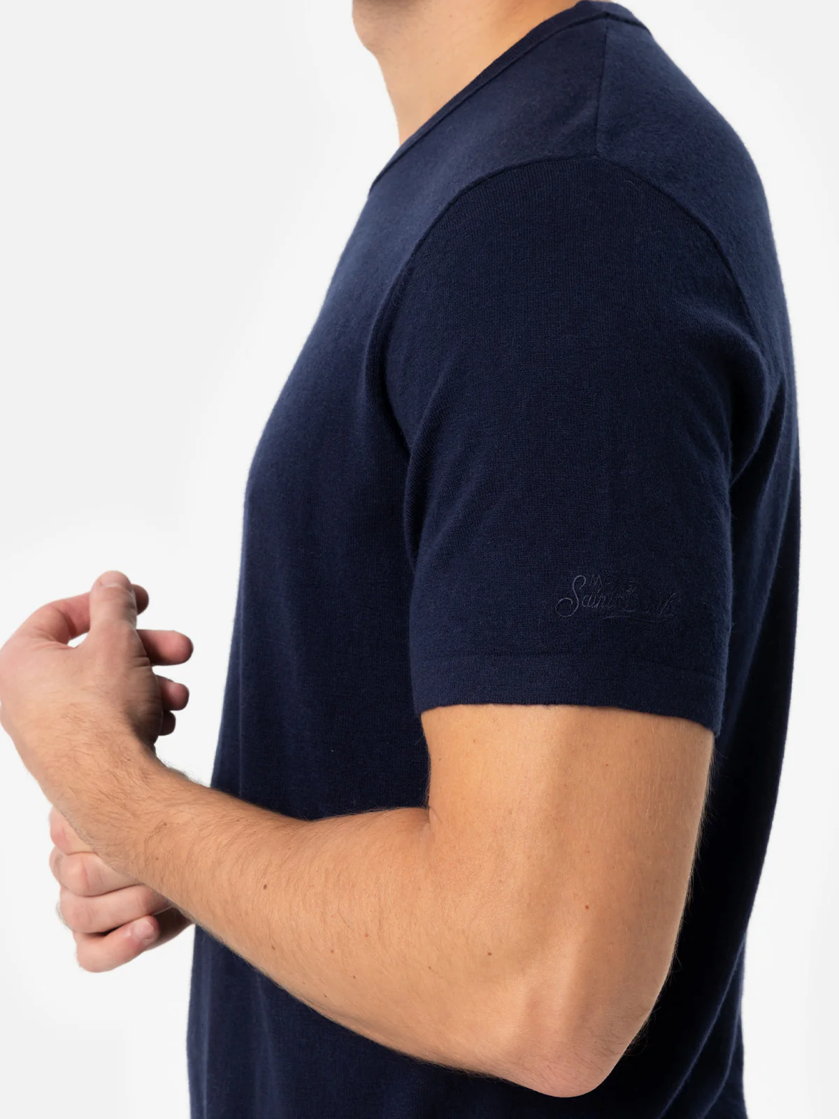 Navy blue t-shirt Scott in MERINO WOOL and CASHMERE - Image 3