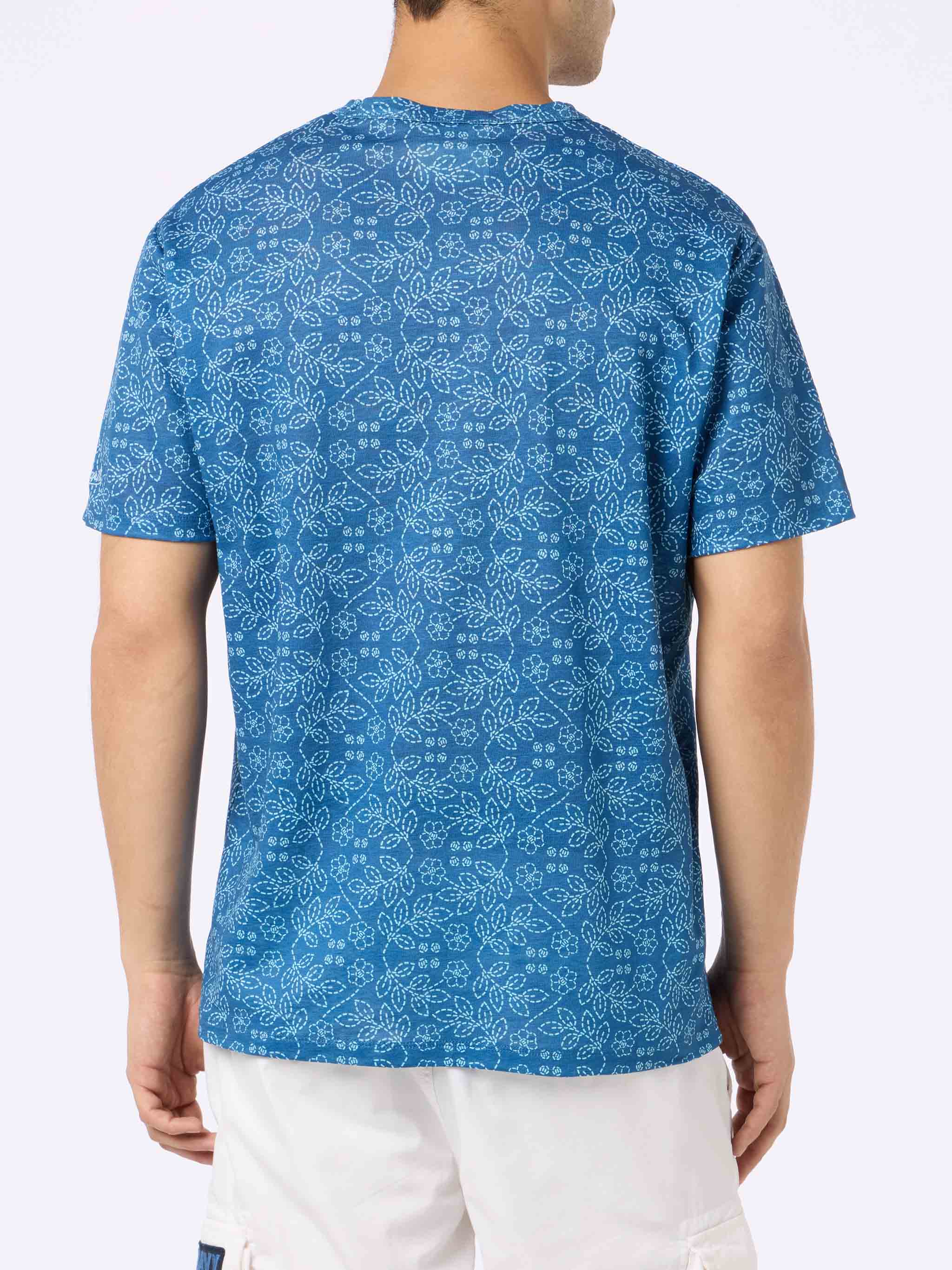 Ecstasea blue linen jersey t-shirt with sashiko pattern - Image 4