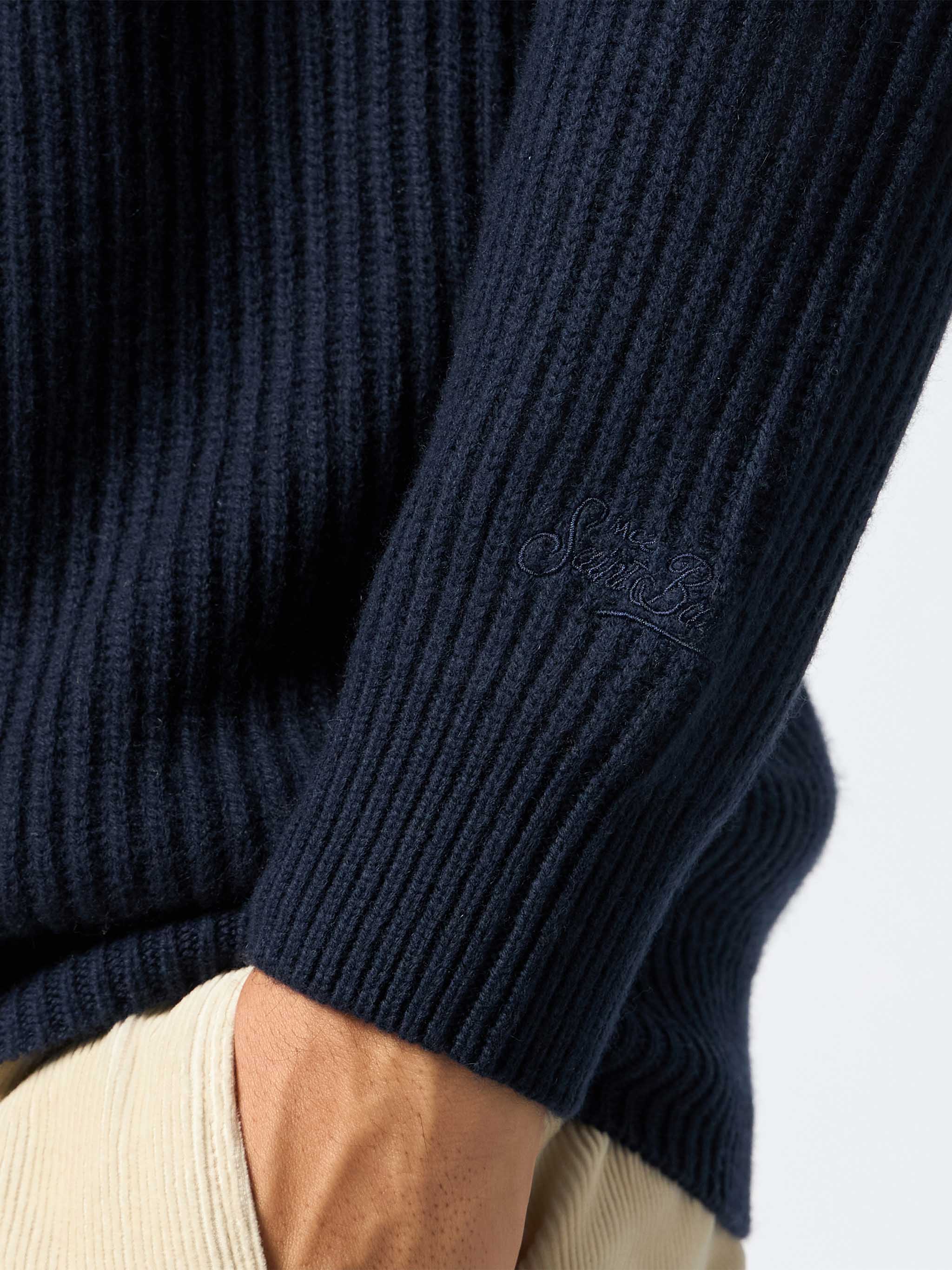 Navy blue ribbed sweater Marine in BLENDED CASHMERE - Image 3