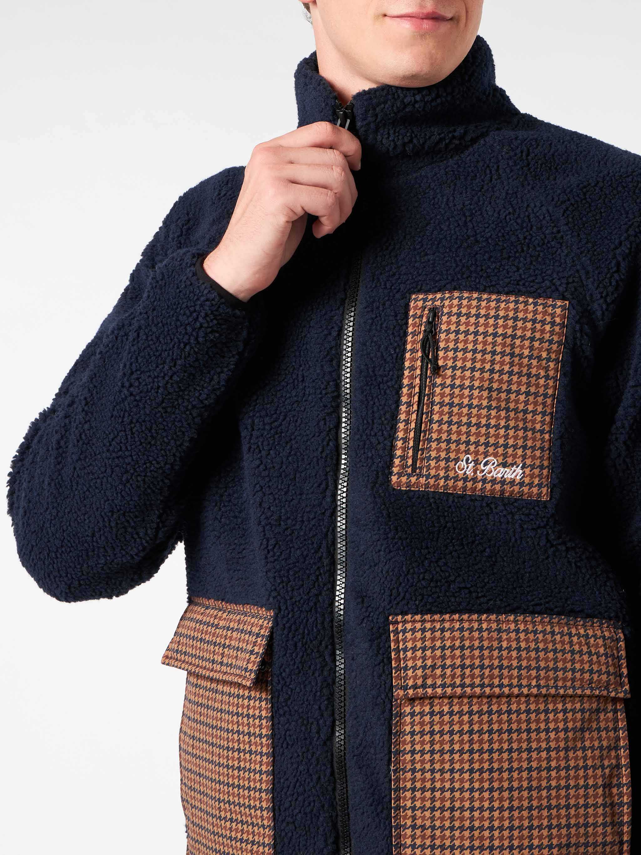 Keystone blue sherpa jacket with check patch pockets - Image 3