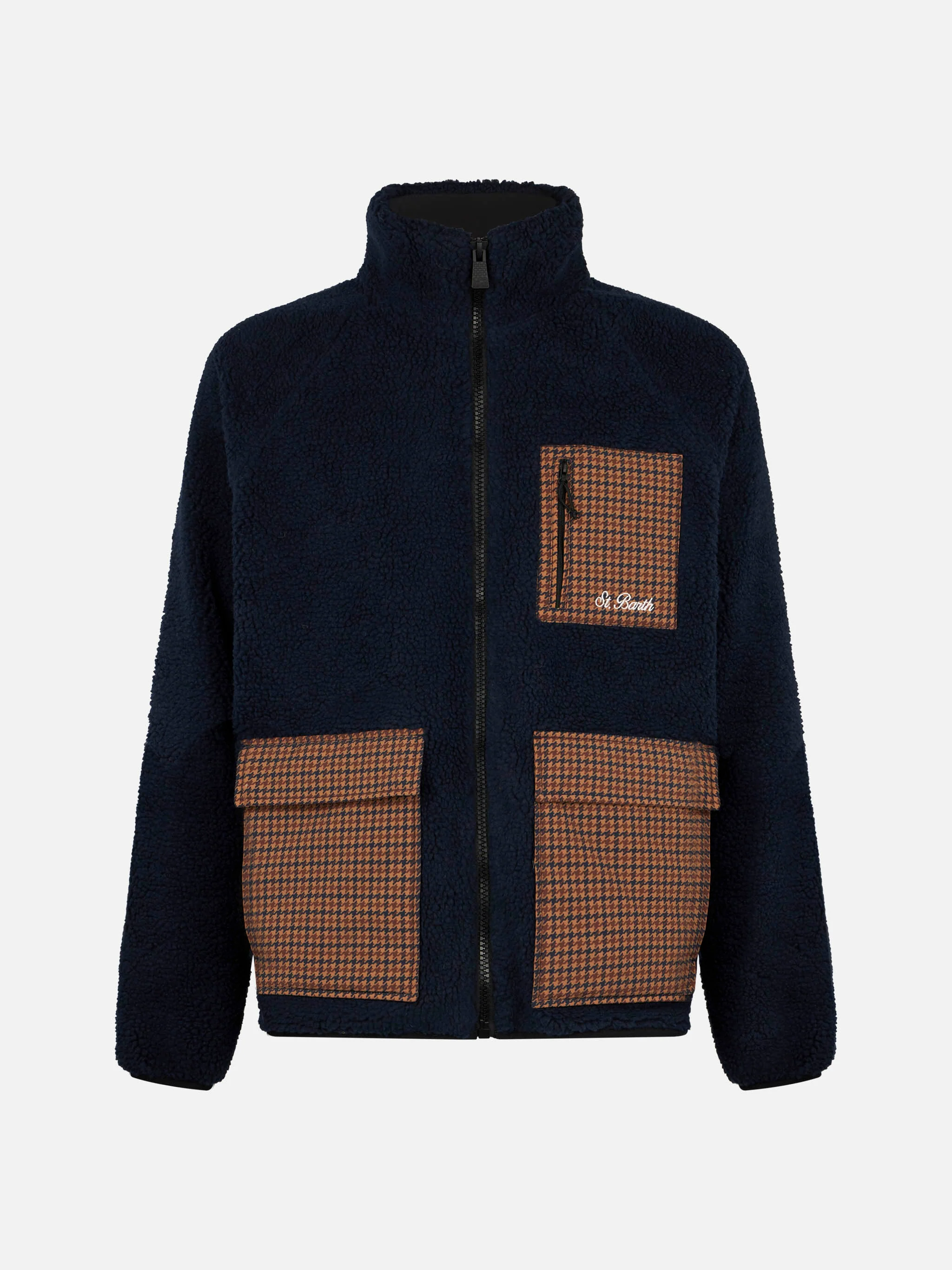 Keystone blue sherpa jacket with check patch pockets - Image 4
