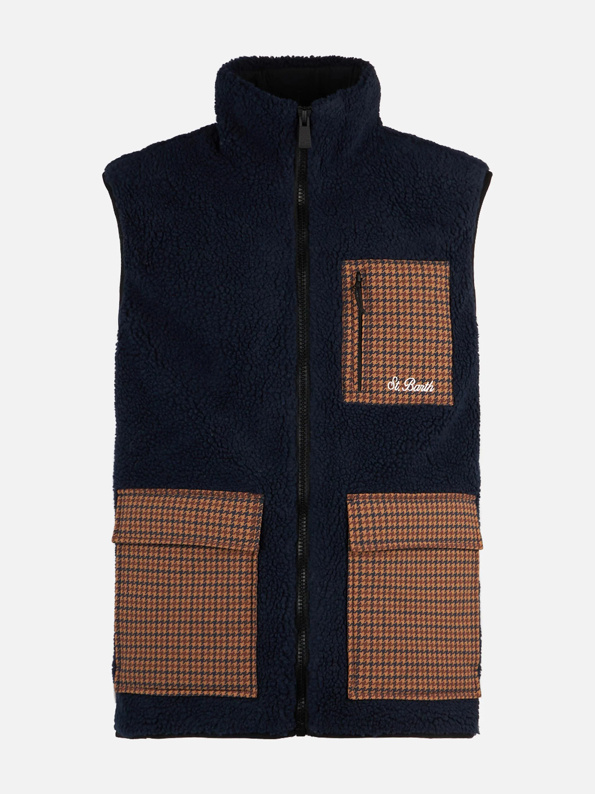 Wanaka blue sherpa vest with check pockets - Image 4