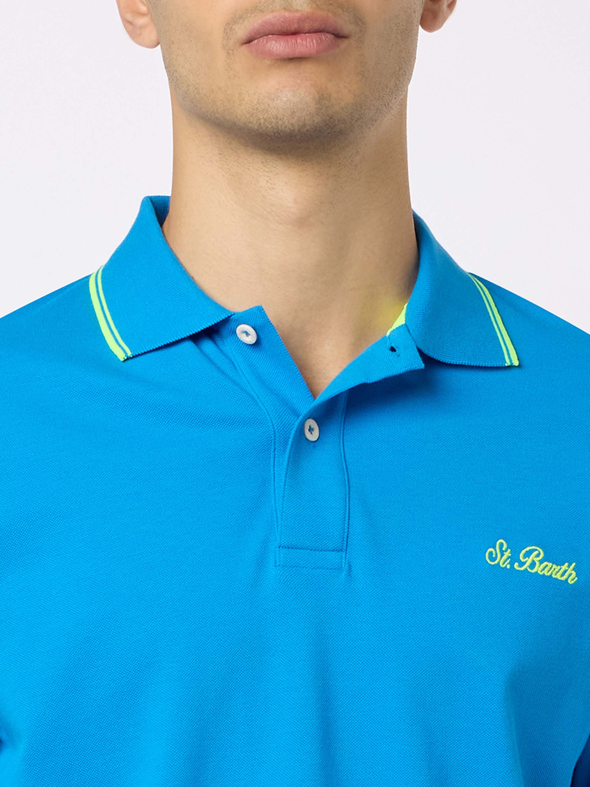 Beverly Hills bluette cotton piqué polo shirt with palm embroidery - Image 2