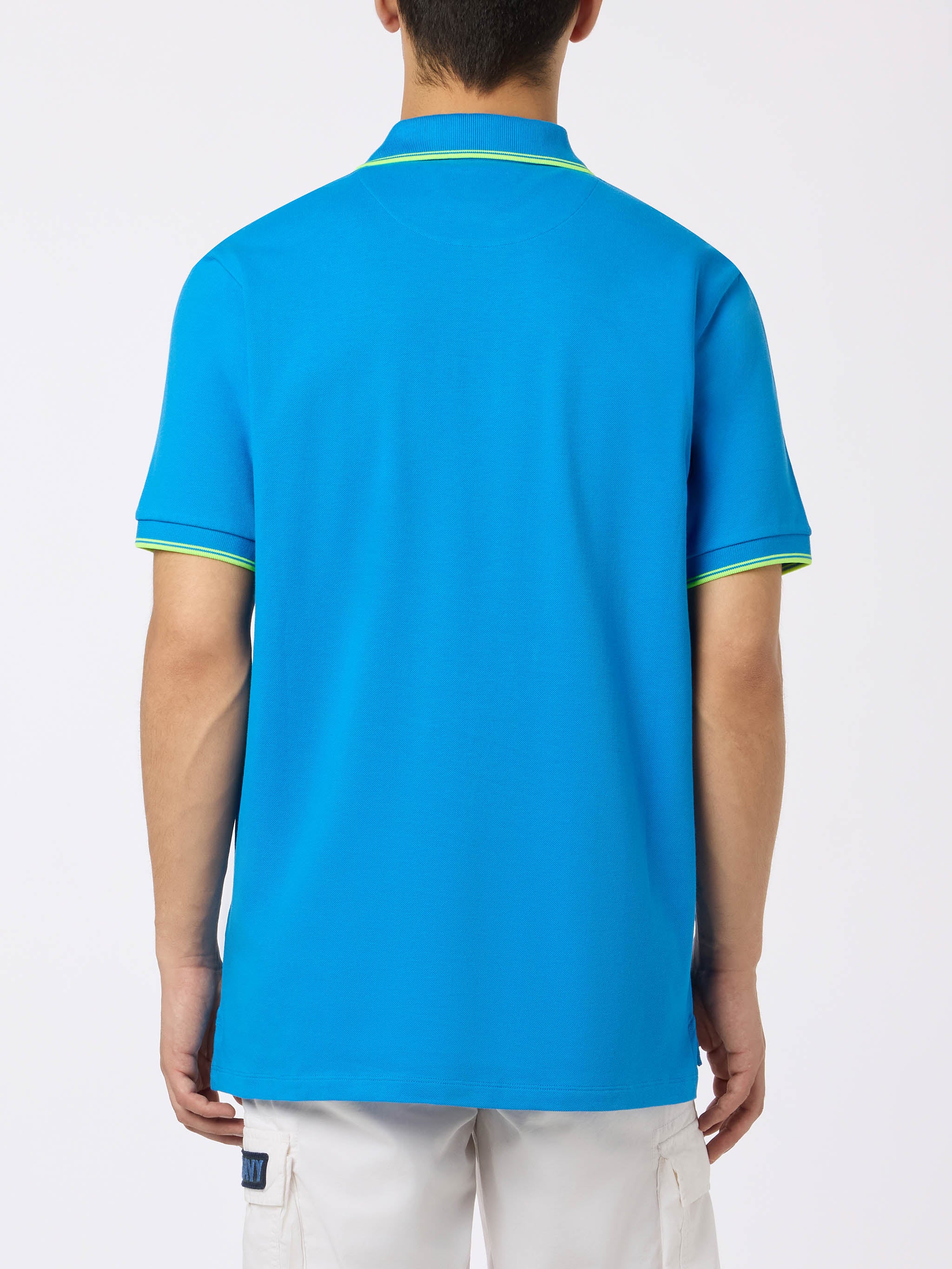 Beverly Hills bluette cotton piqué polo shirt with palm embroidery - Image 3