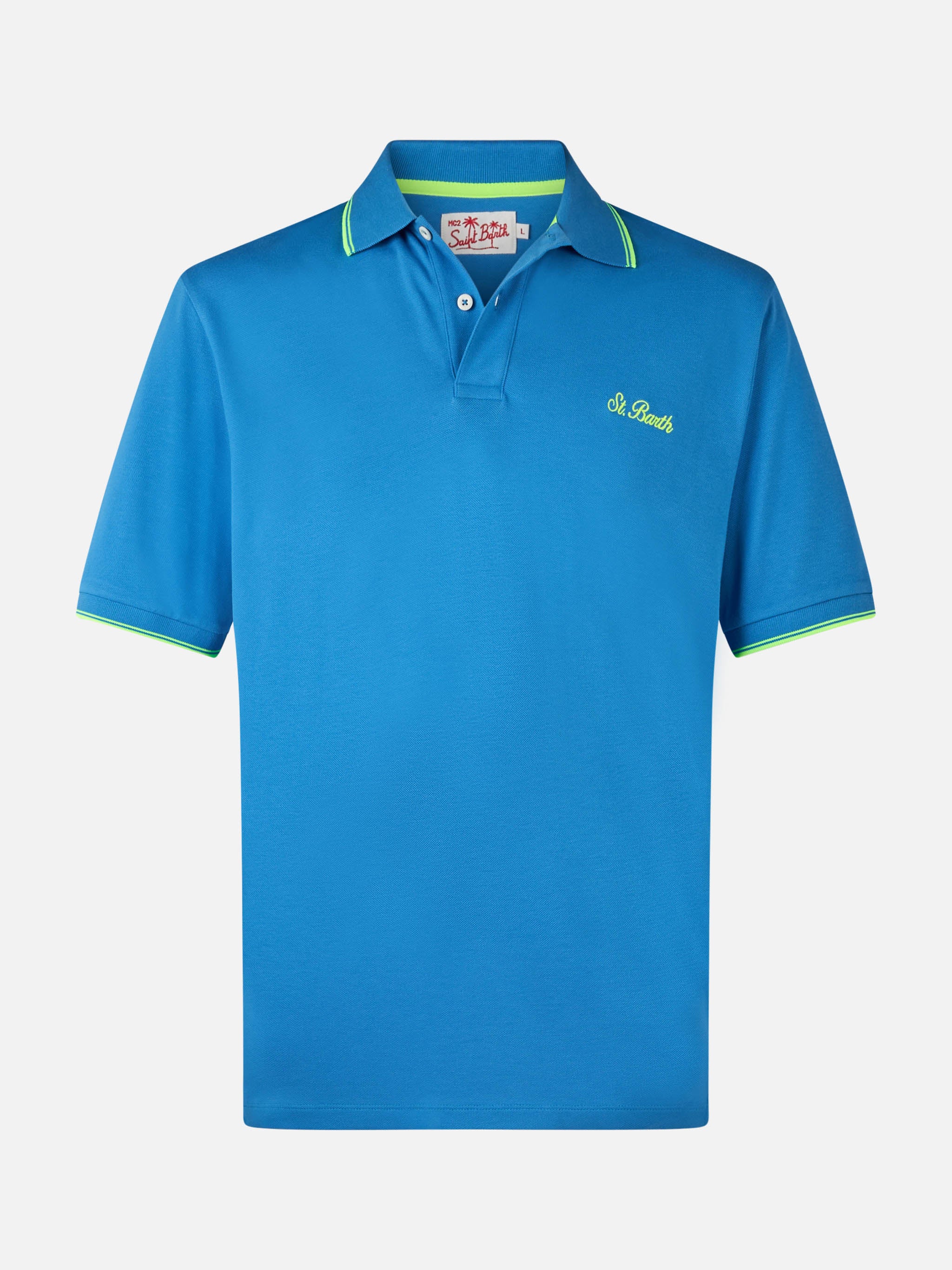 Beverly Hills bluette cotton piqué polo shirt with palm embroidery - Image 4