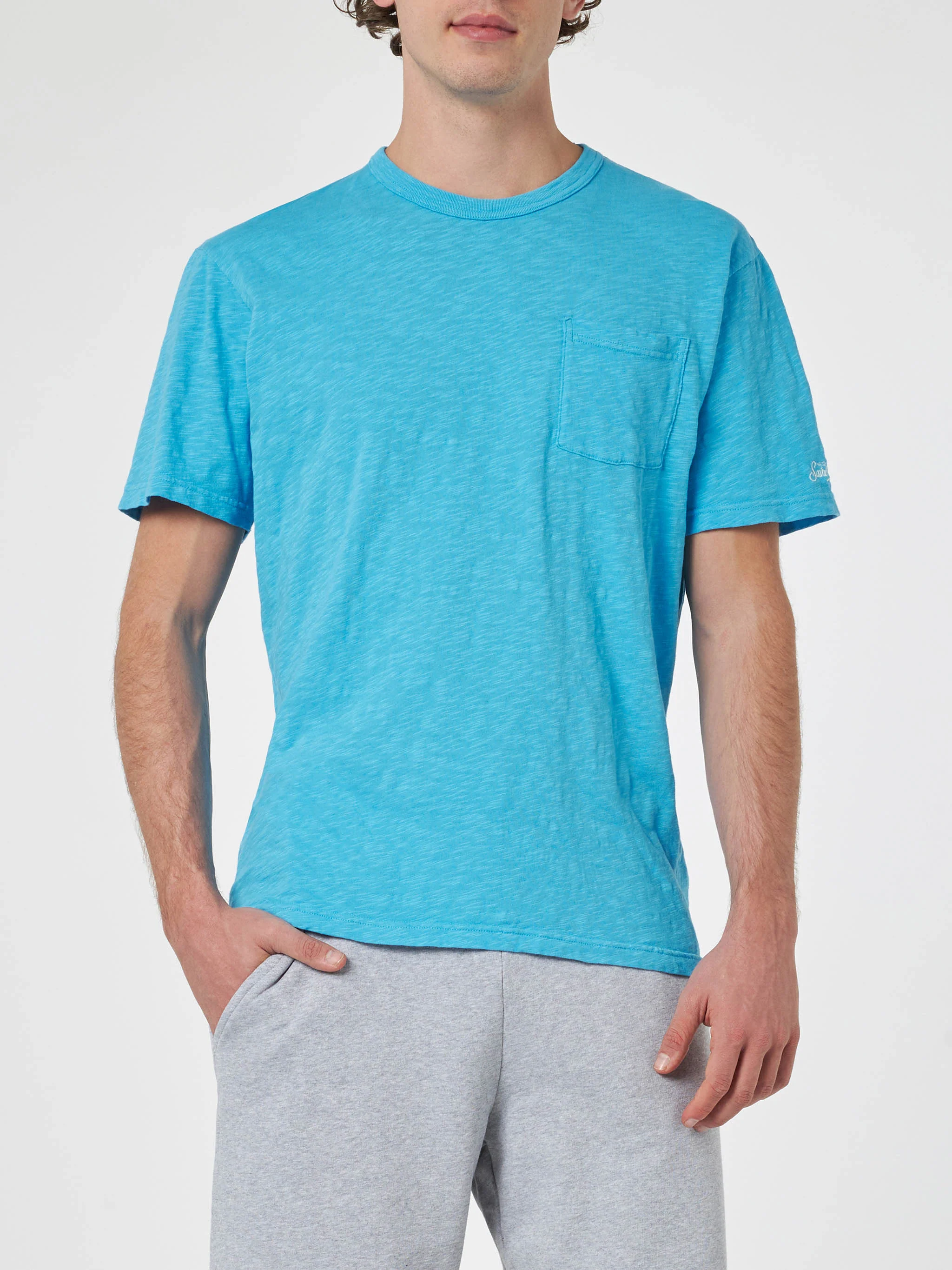 President t-shirt in bluette flamed cotton with embroidery - Image 2