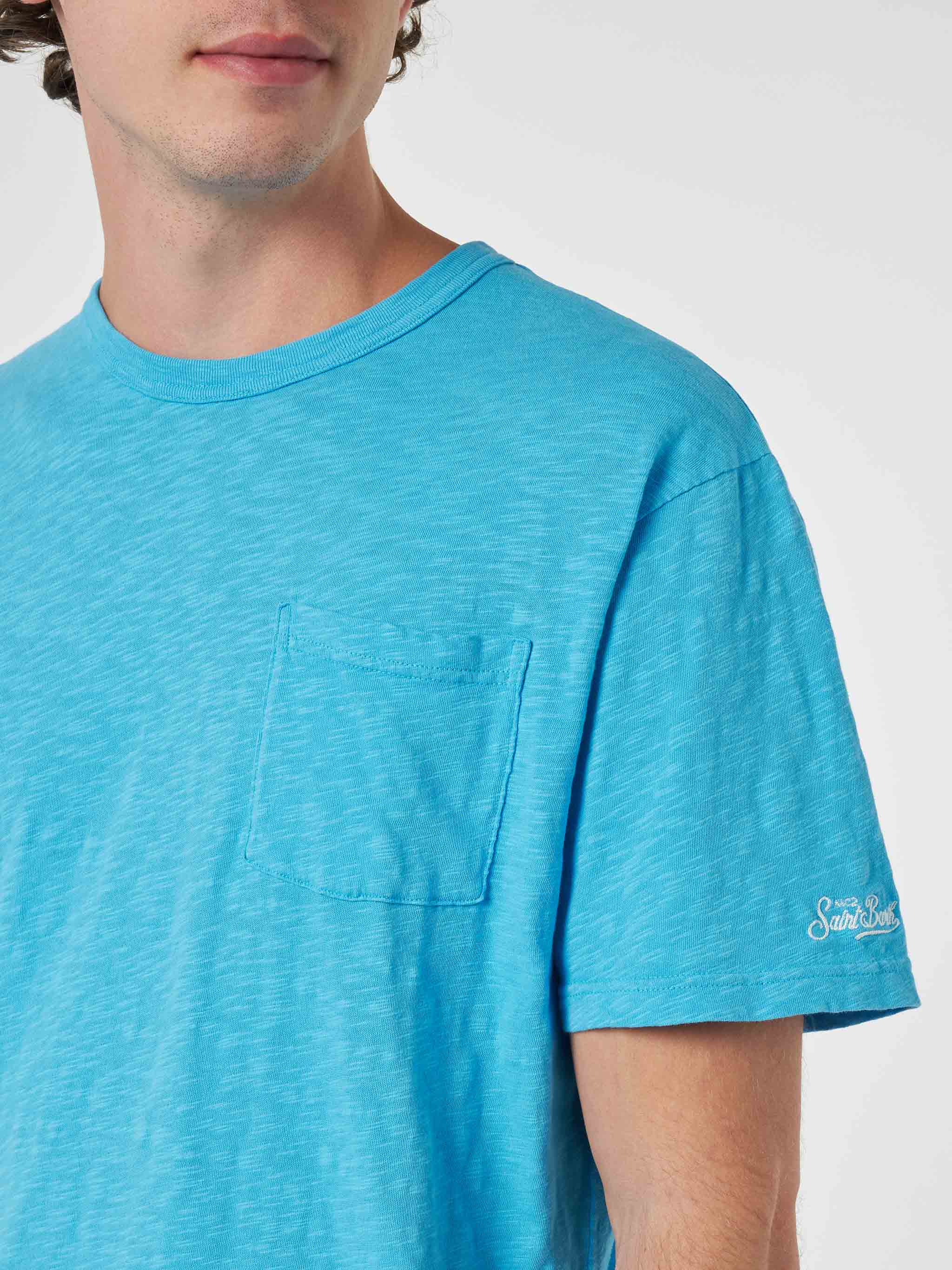 President t-shirt in bluette flamed cotton with embroidery - Image 3