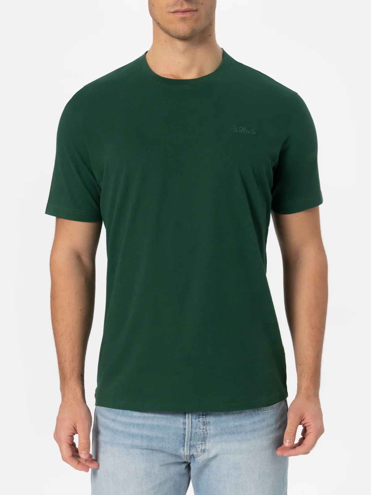 Arnott heavy cotton t-shirt in british green solid color with logo embroidery - Image 3
