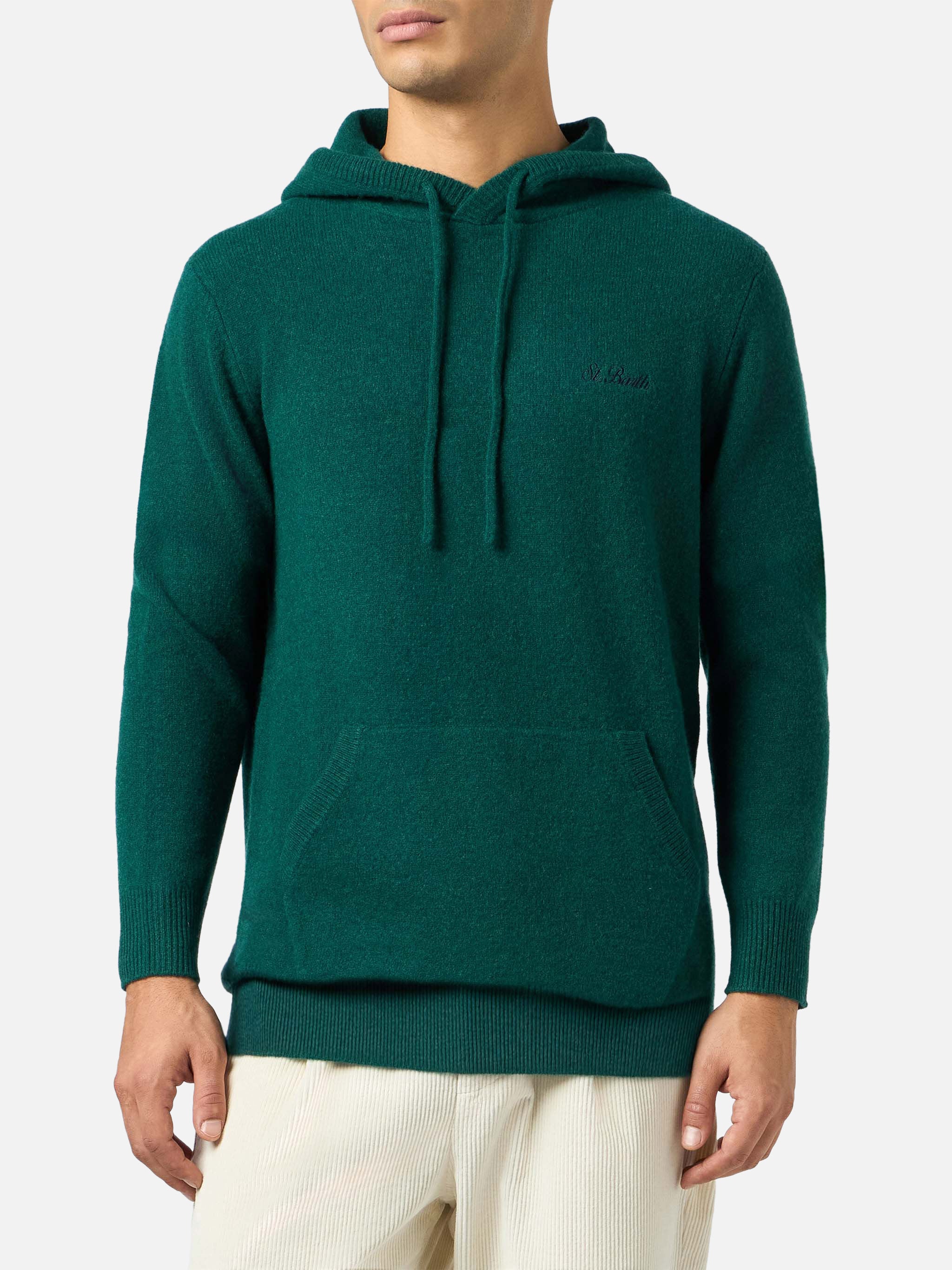 Mahony wool hooded sweater in british green solid color