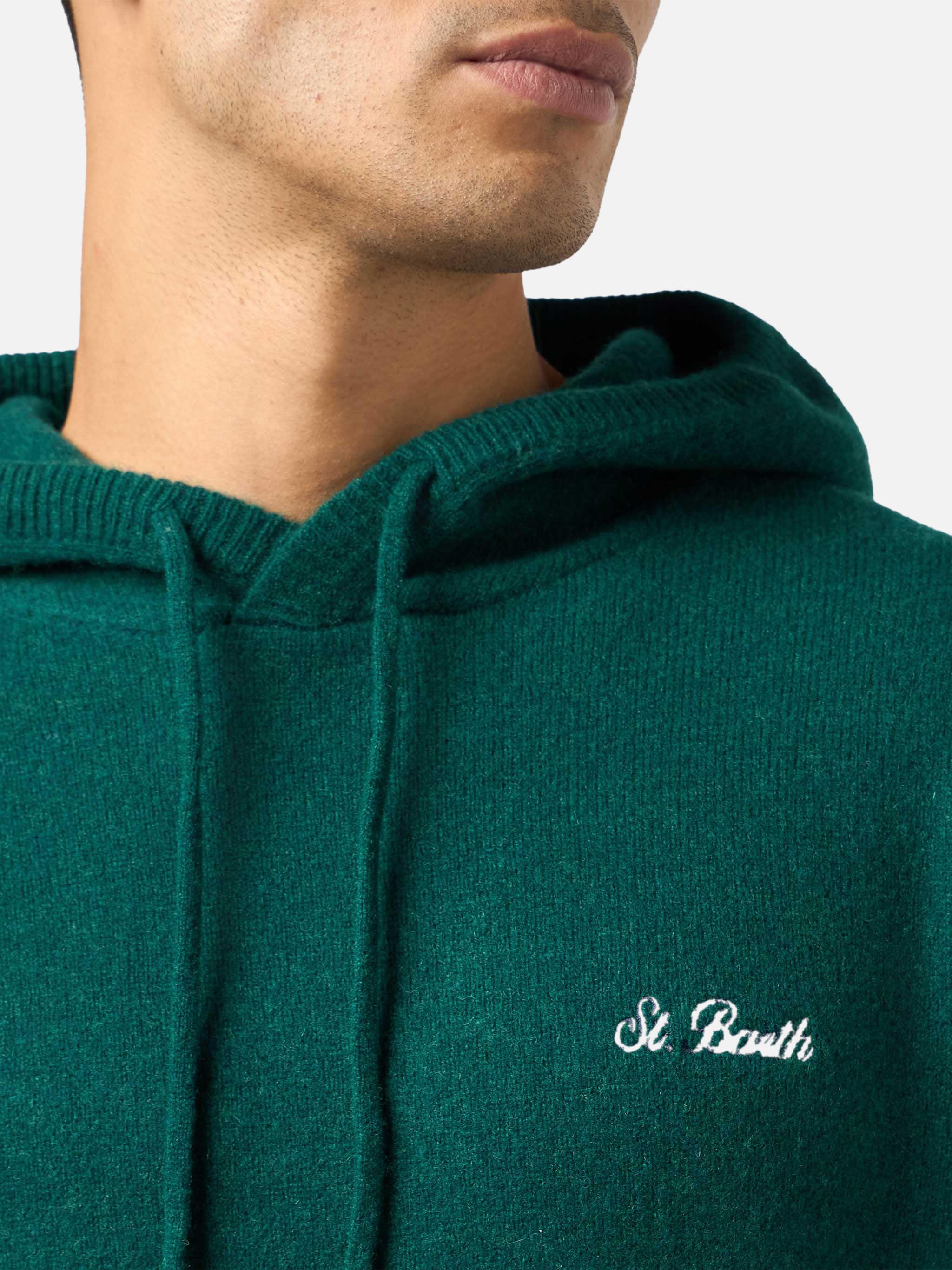 Mahony wool hooded sweater in british green solid color - Image 3
