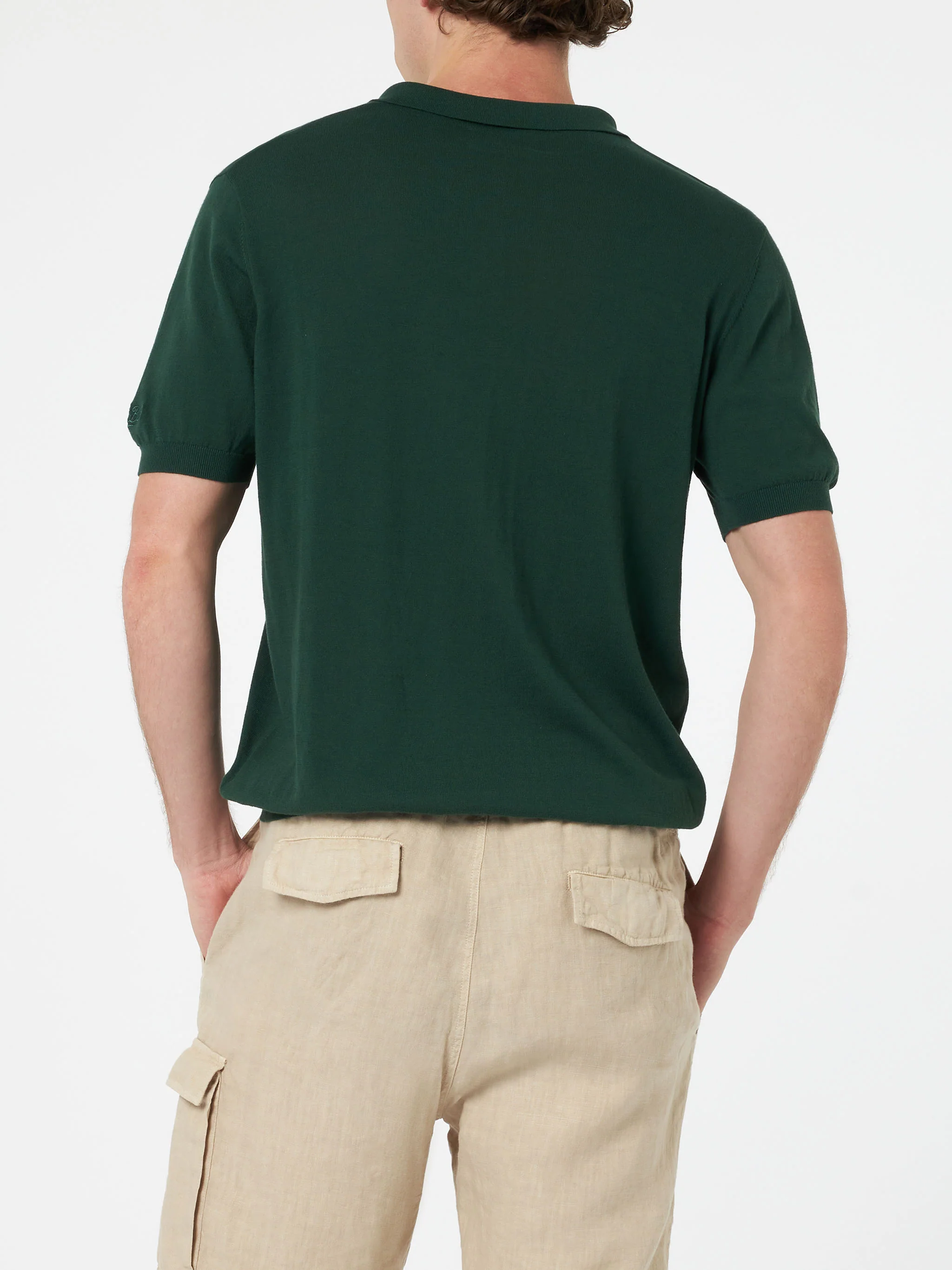 British green buttonless knitted polo shirt Sloan - Image 3