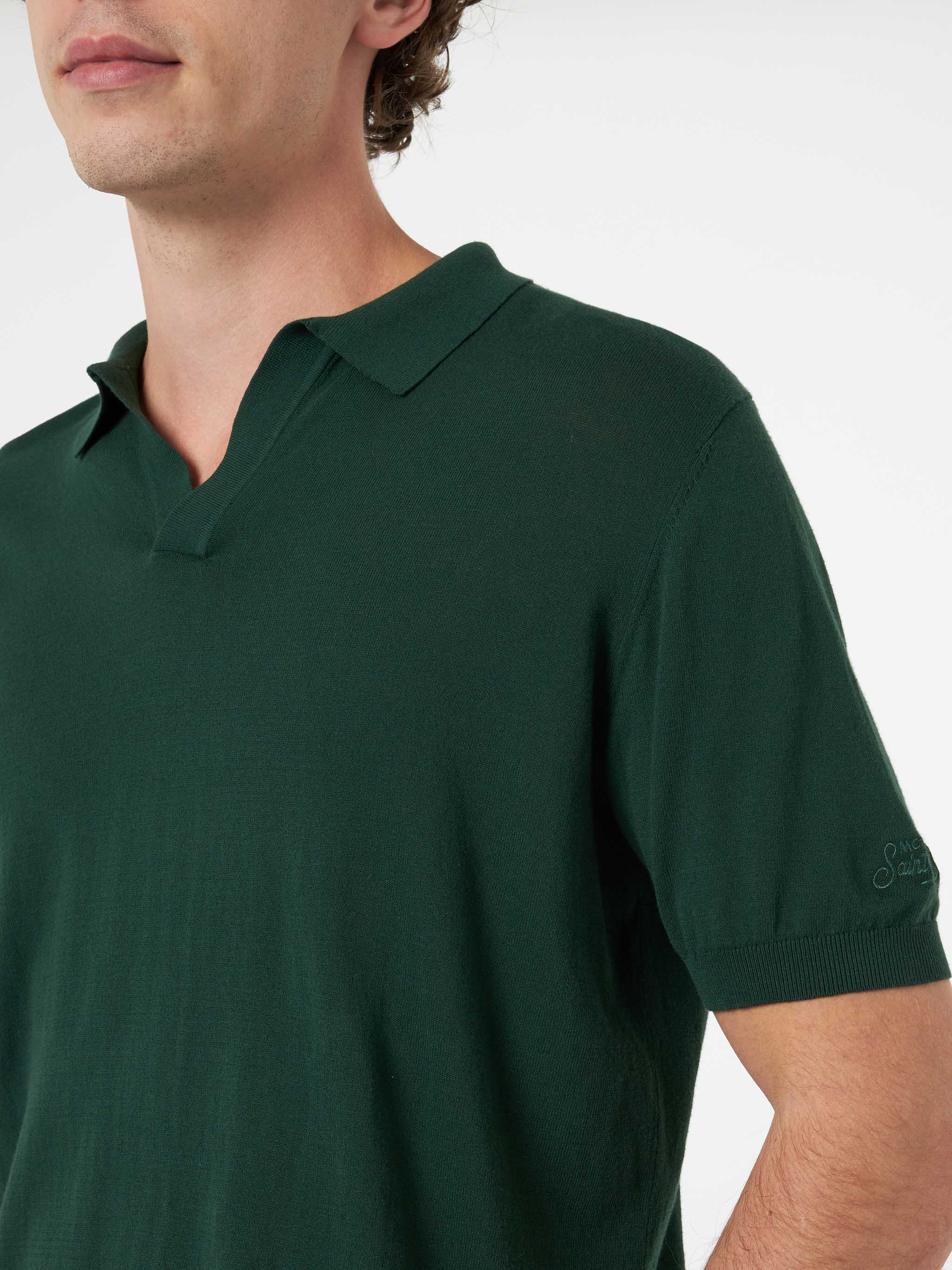 British green buttonless knitted polo shirt Sloan - Image 4