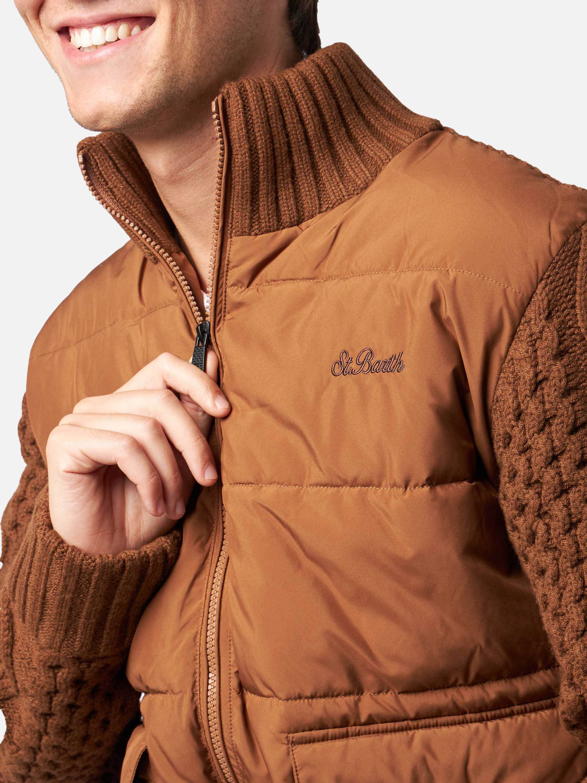 Whistler brown quilted jacket with knitted sleeves - Image 2
