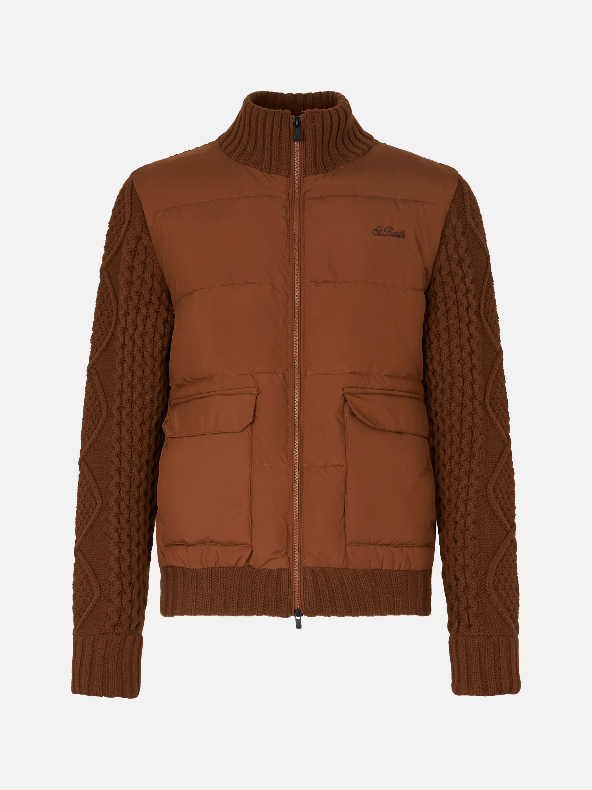 Whistler brown quilted jacket with knitted sleeves - Image 4