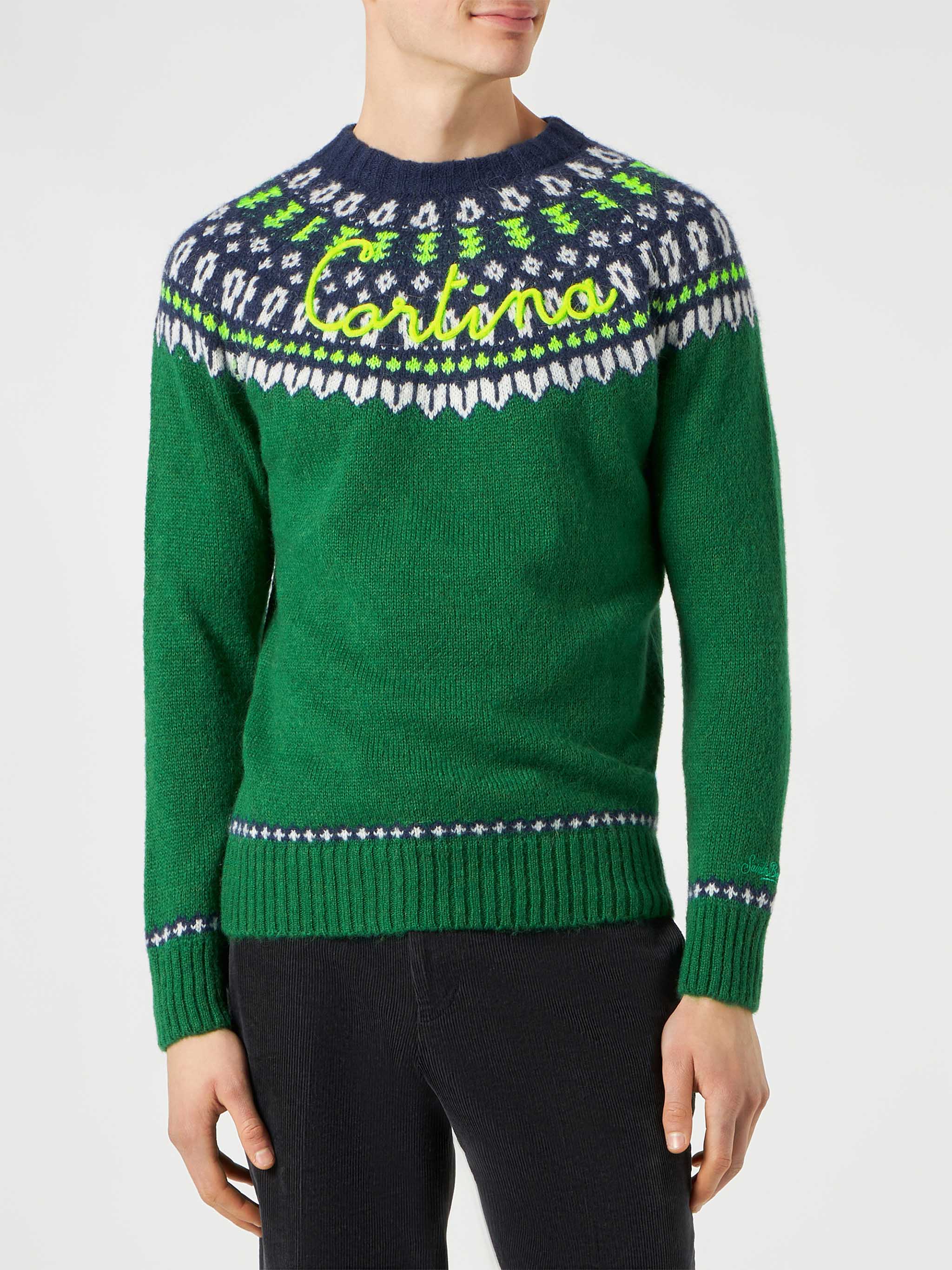 Crewneck sweater Heron with fair-isle jacquard