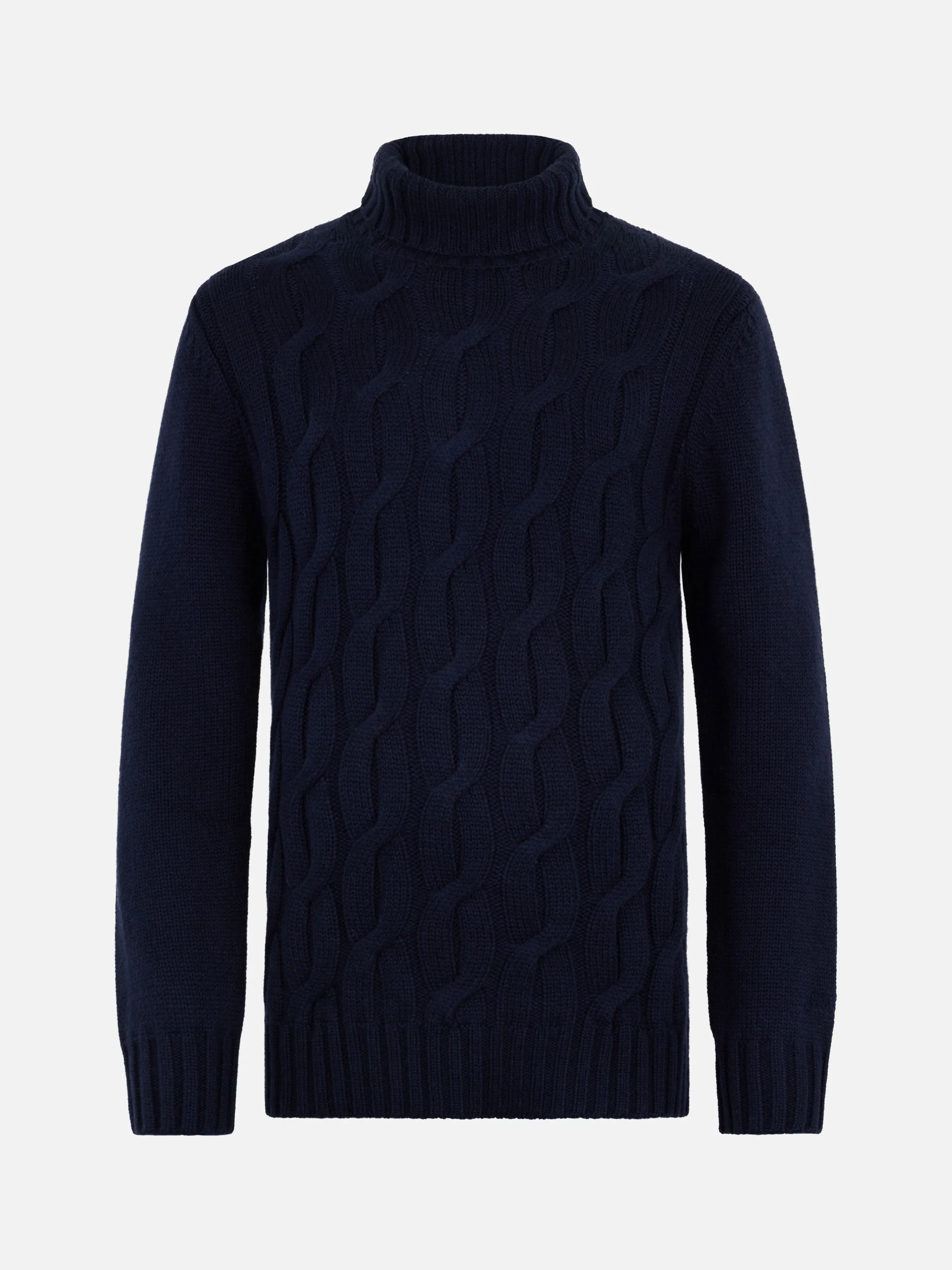 Fisherman cable knit cashmere blend sweater in navy blue - Image 4