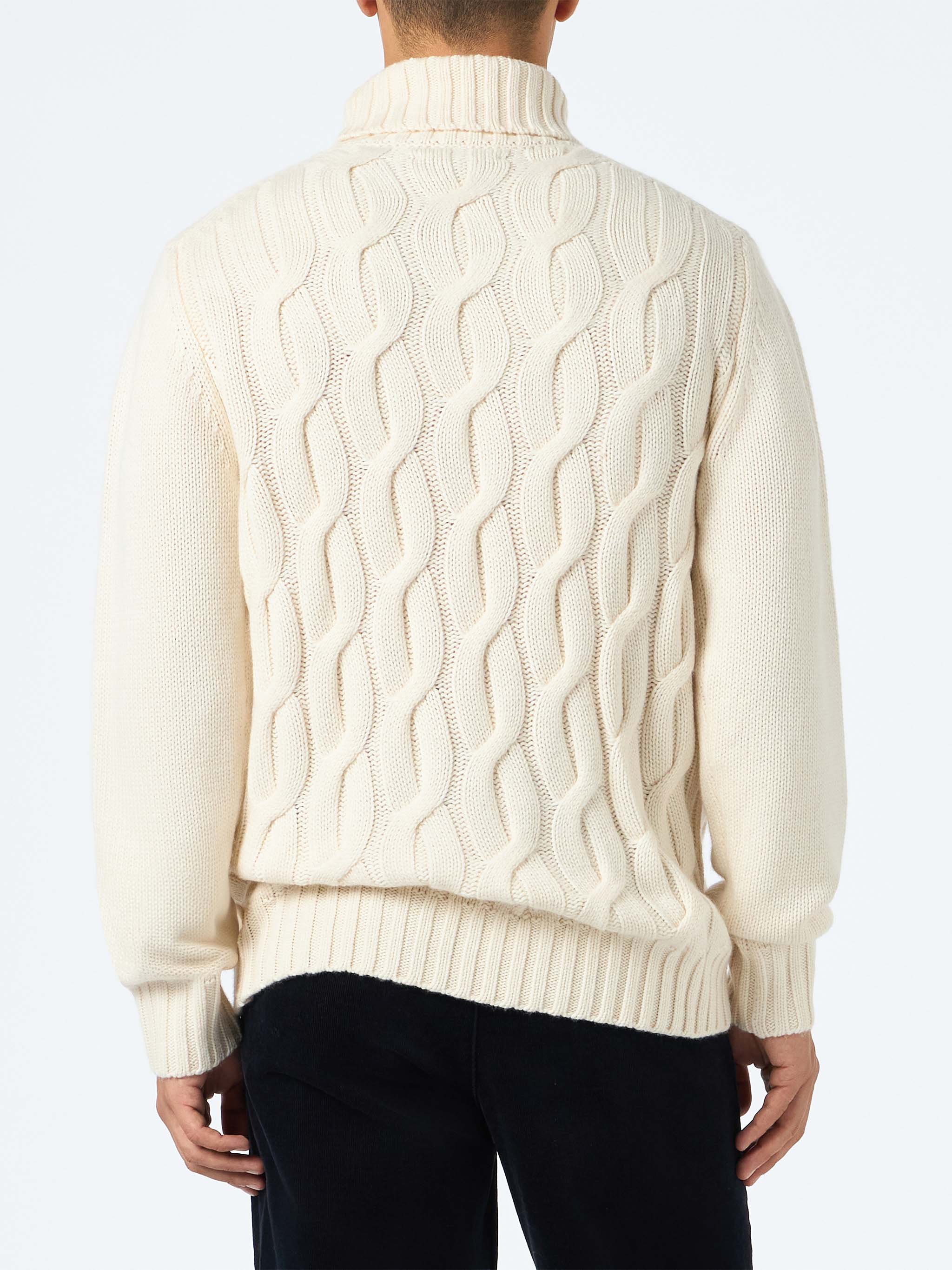Fisherman cable knit cashmere blend sweater in off white - Image 3