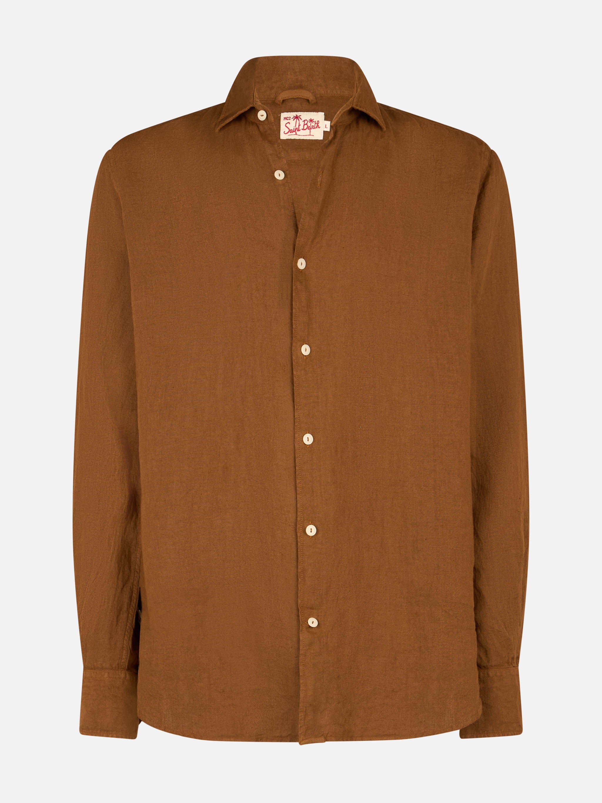Pamplona linen shirt in camel - Image 4