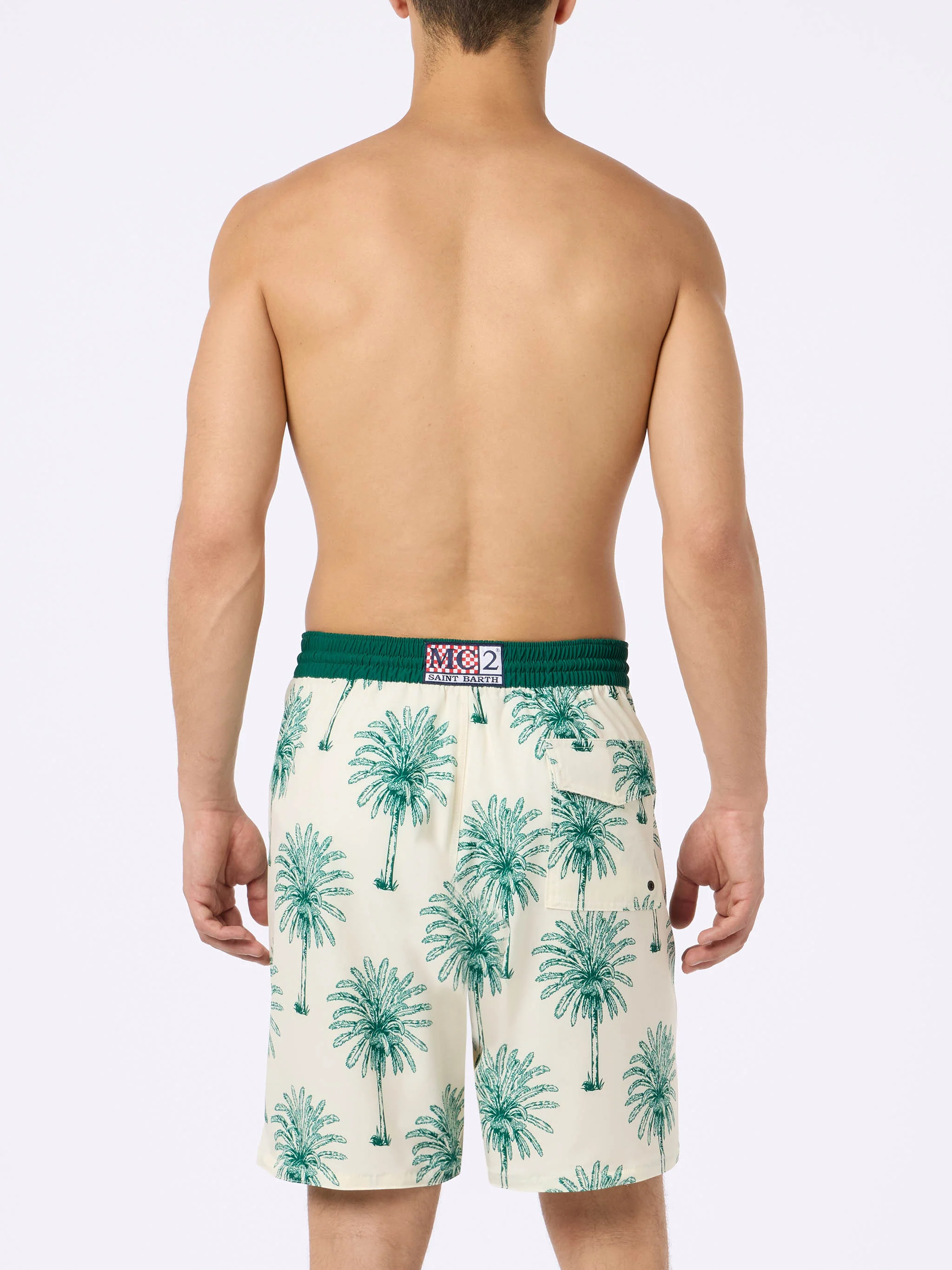 Long stretch Comfort Surf swim shorts with palm print - Image 4