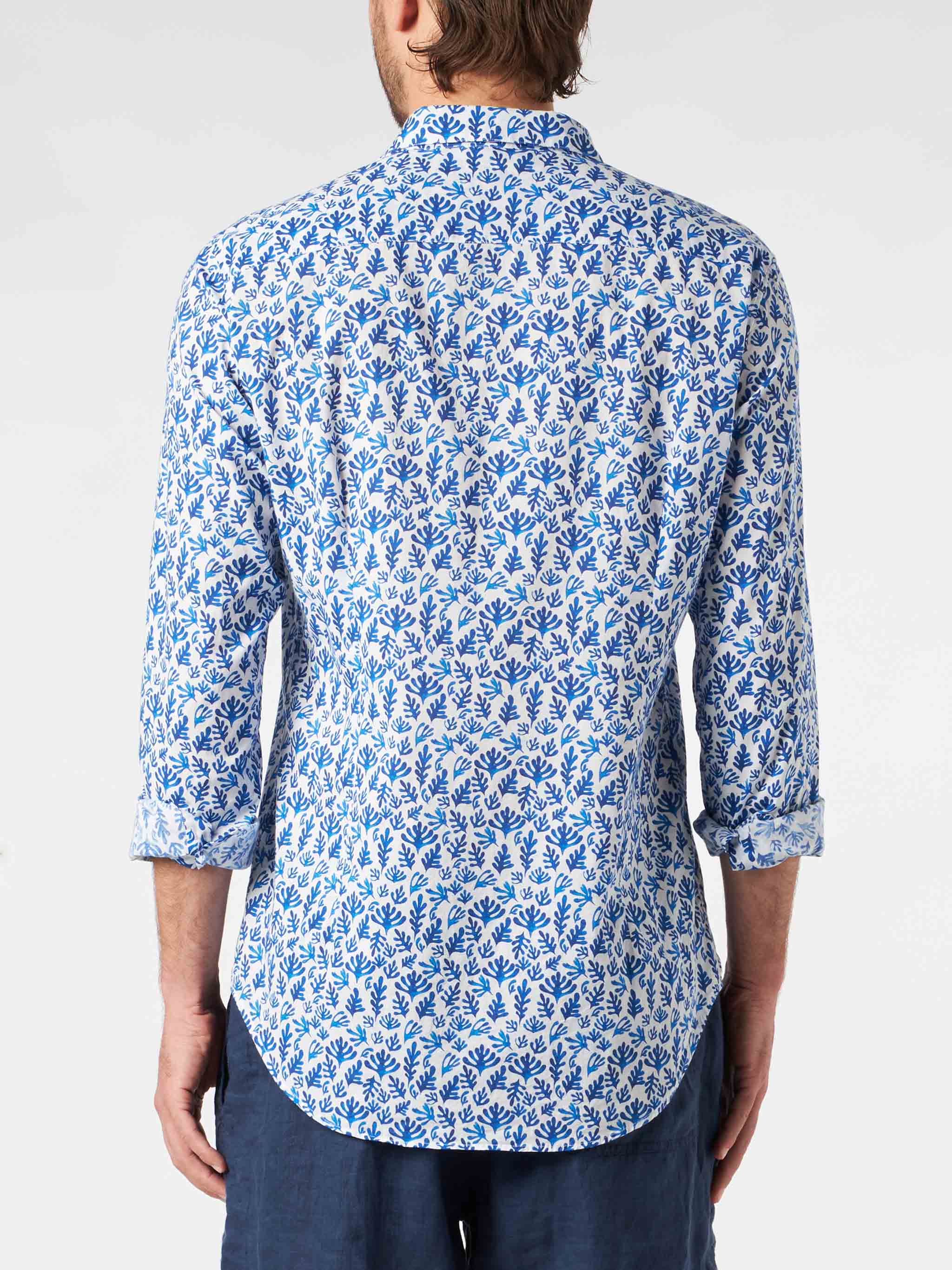 Sikelia white and blue leaves muslin cotton shirt - Image 2