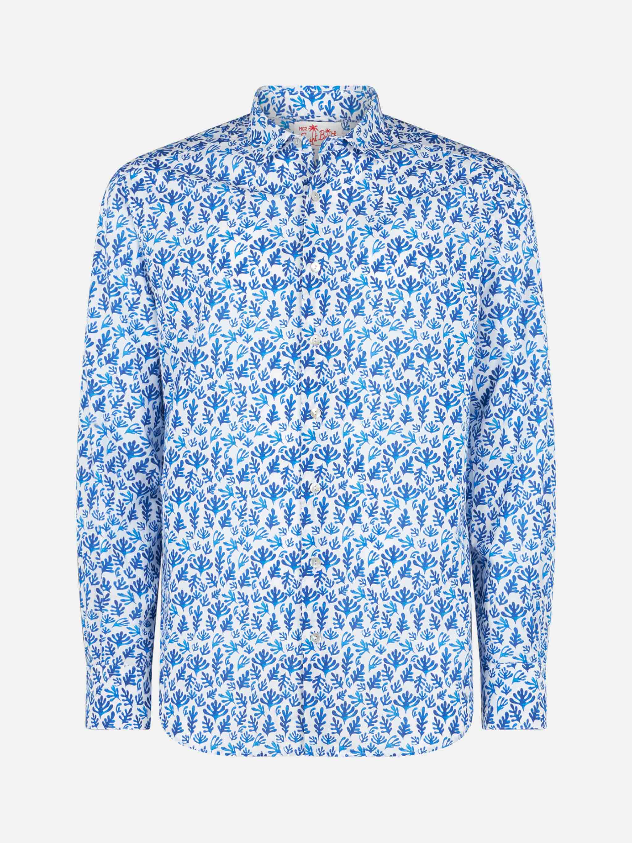 Sikelia white and blue leaves muslin cotton shirt - Image 4