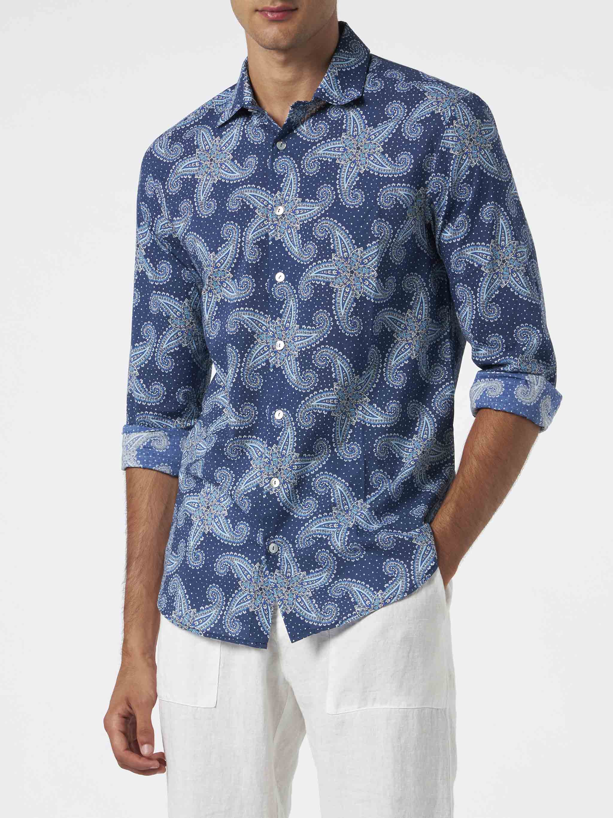 Sikelia blue paisley muslin cotton shirt