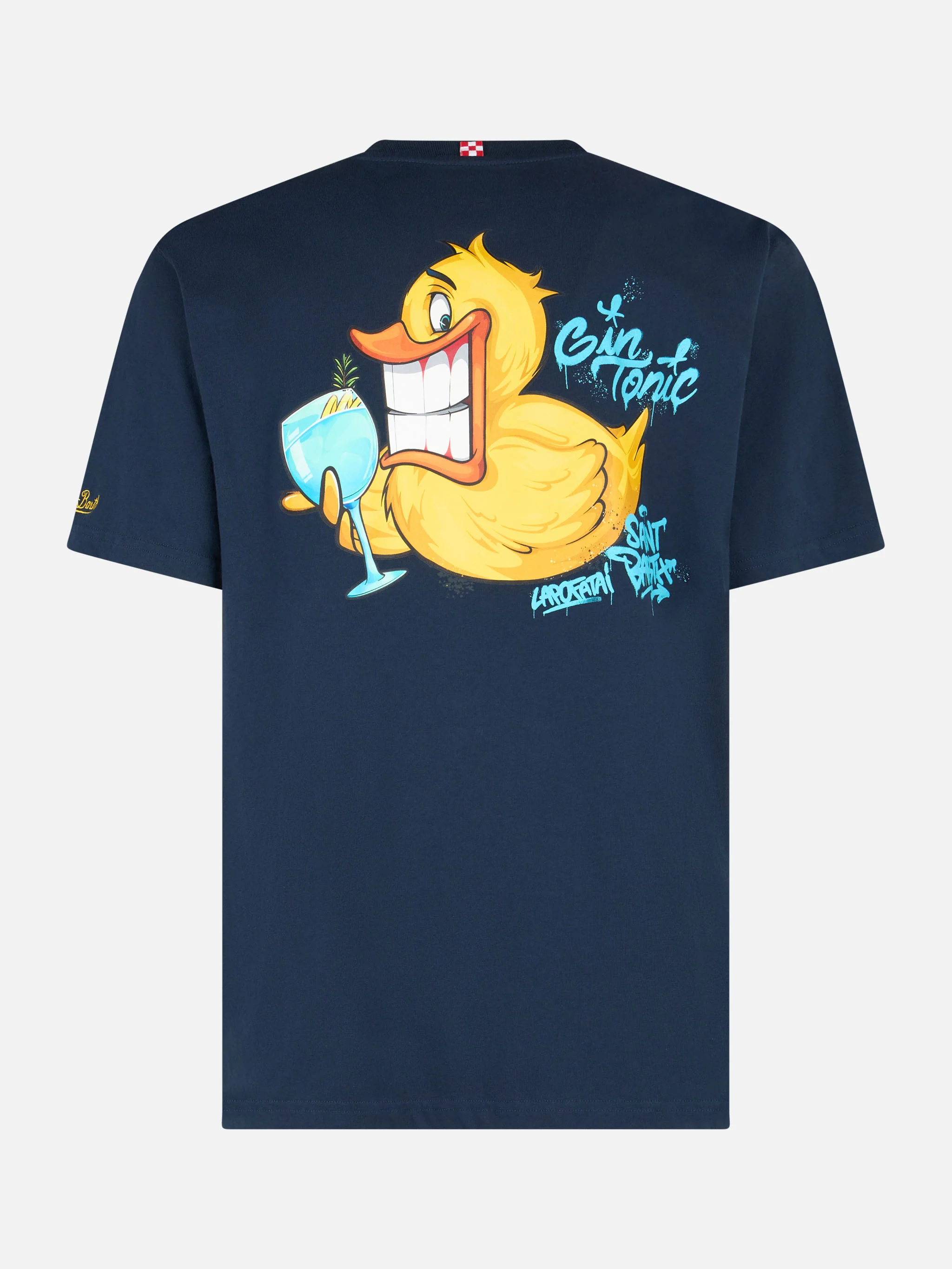 Cryptopuppets Ducky Gin t-shirt with front and back print in blue | Special Edition