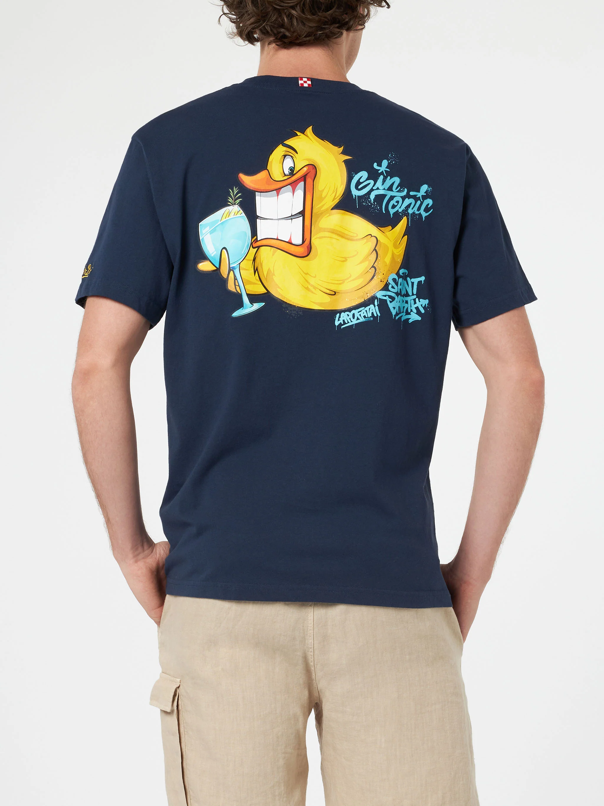 Cryptopuppets Ducky Gin t-shirt with front and back print in blue | Special Edition - Image 3