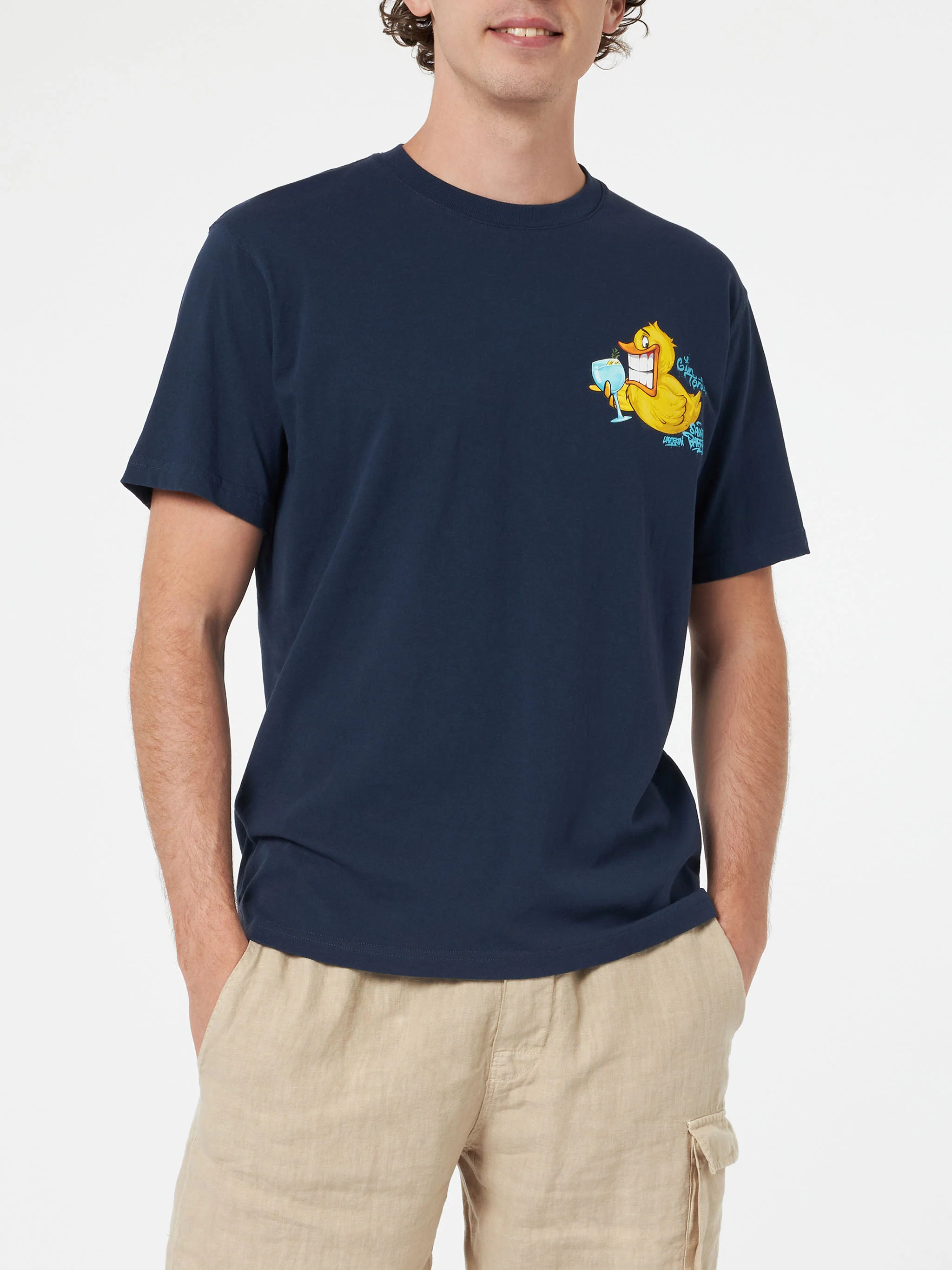 Cryptopuppets Ducky Gin t-shirt with front and back print in blue | Special Edition - Image 4
