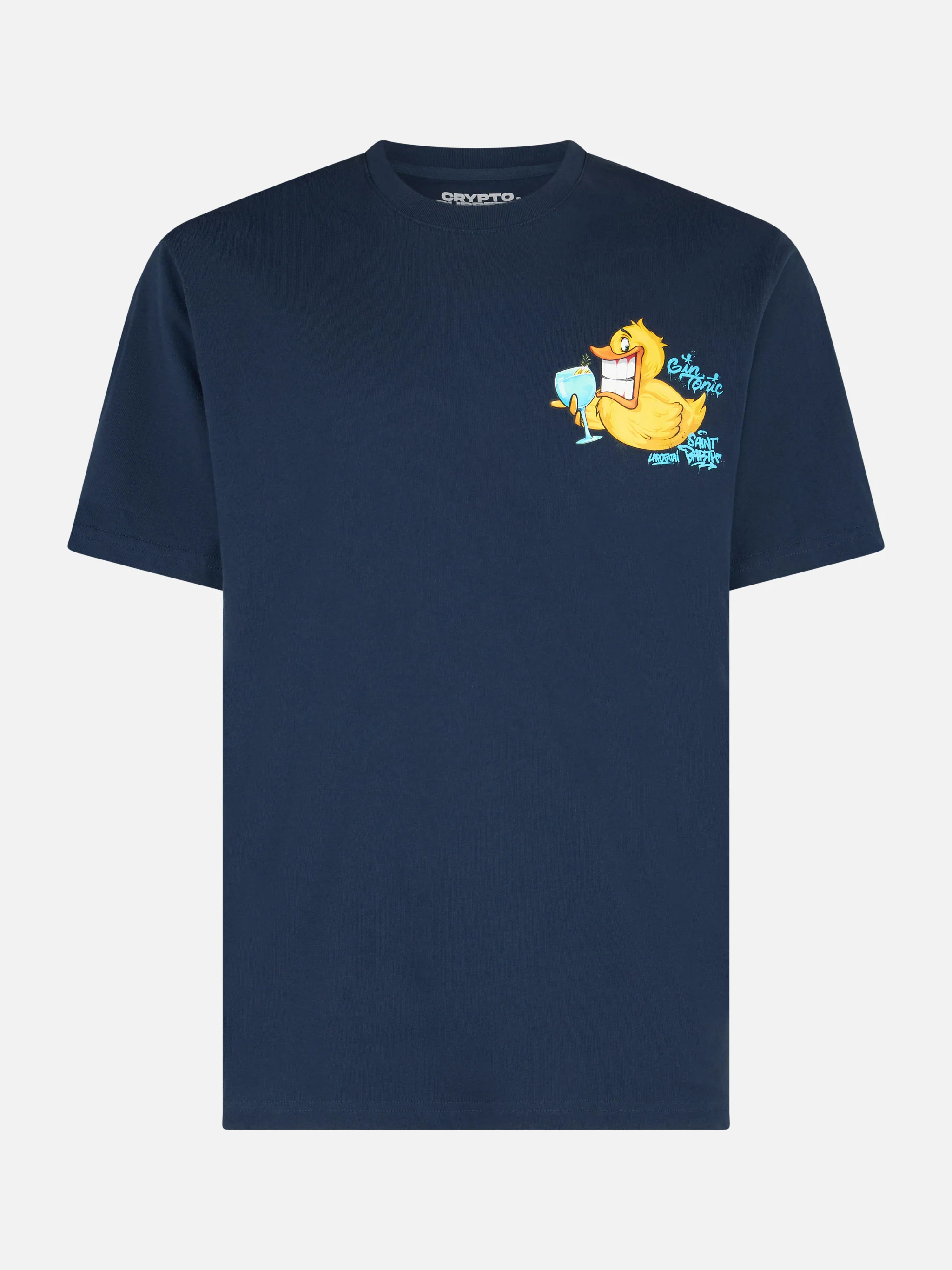 Cryptopuppets Ducky Gin t-shirt with front and back print in blue | Special Edition - Image 5