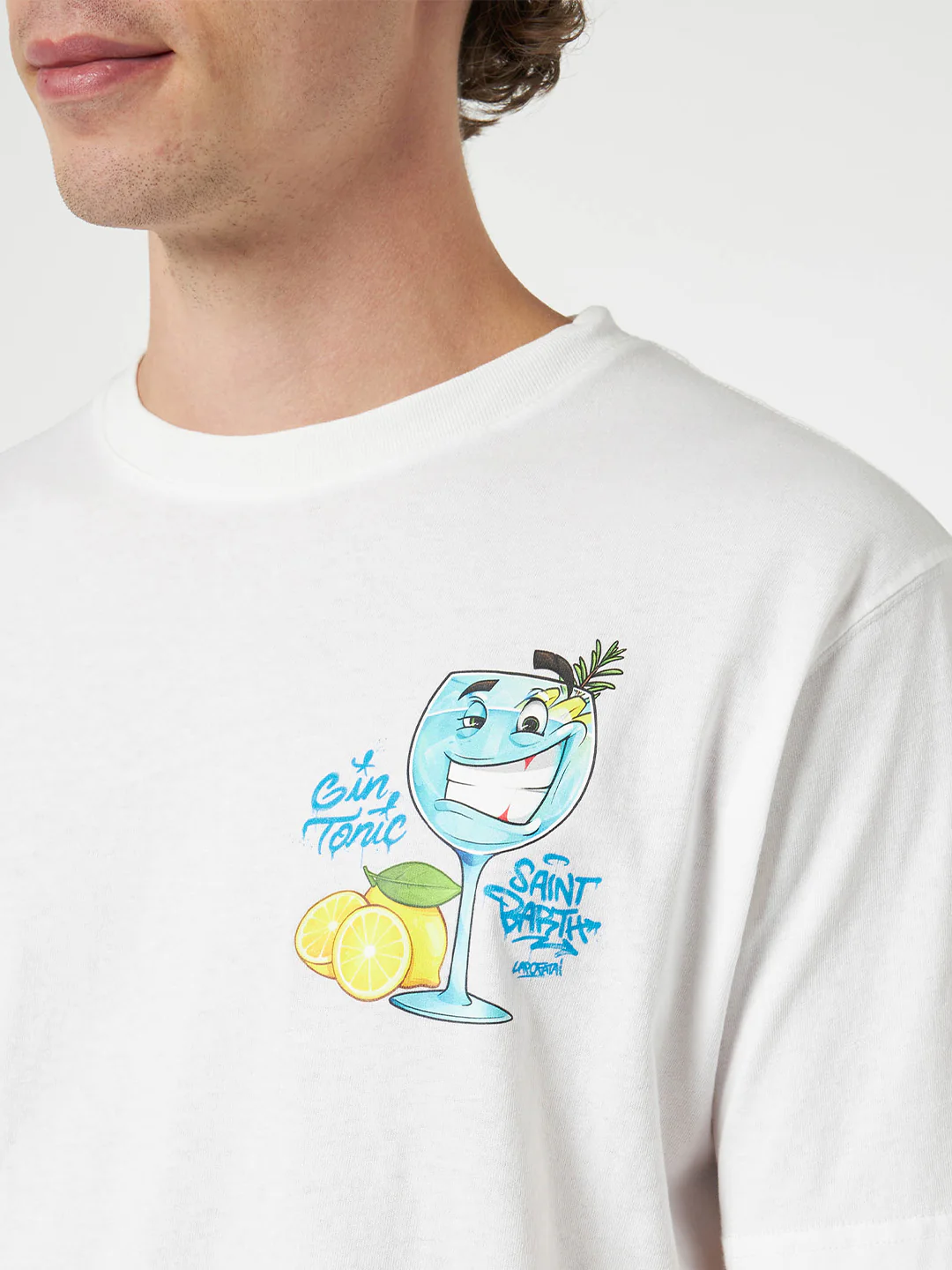 Cotton t-shirt with Cryptopuppets cocktail Gin Tonic front and back placed print | CRYPTOPUPPETS SPECIAL EDITION - Image 2