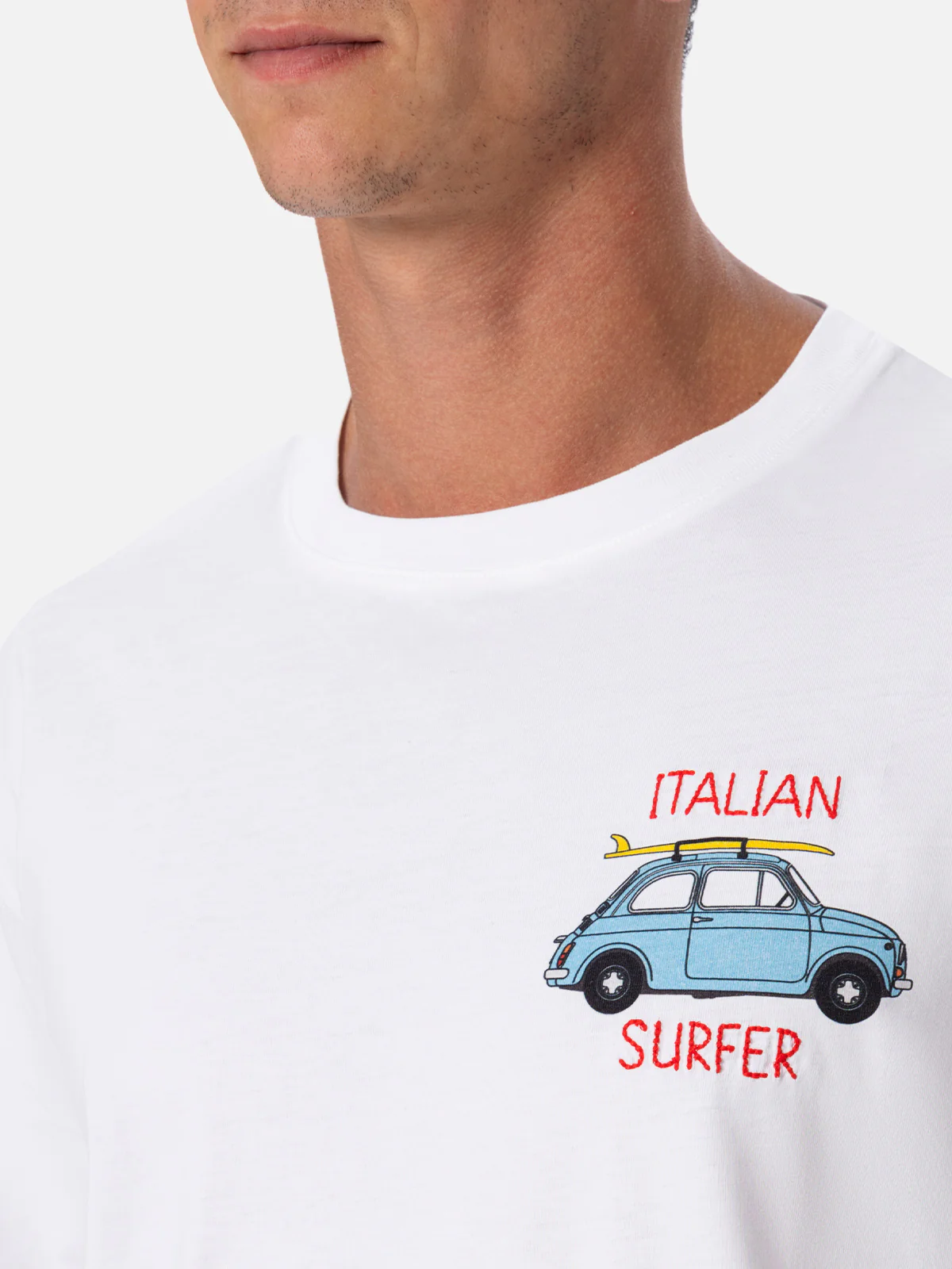 Fiat 500 t-shirt with print and surf embroidery in white | Special Edition - Image 2