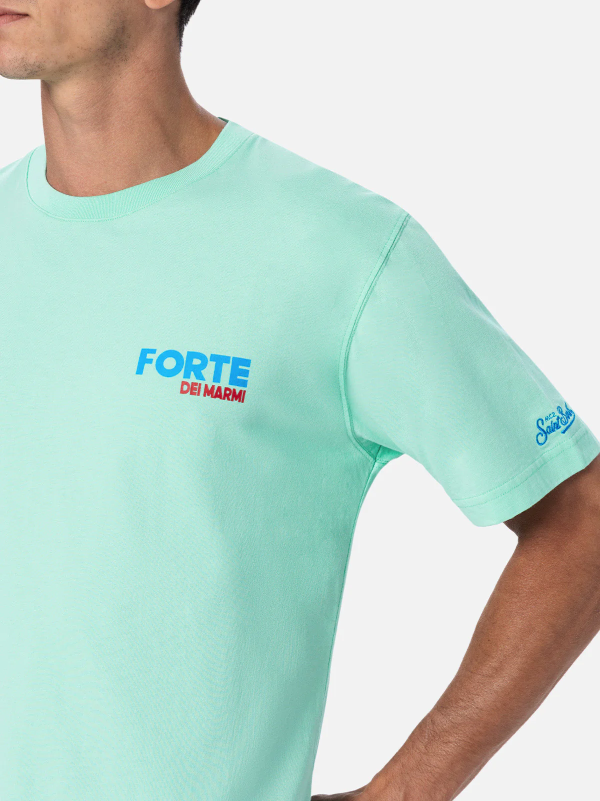 T-shirt with Forte dei Marmi postcard print in mint green - Image 2