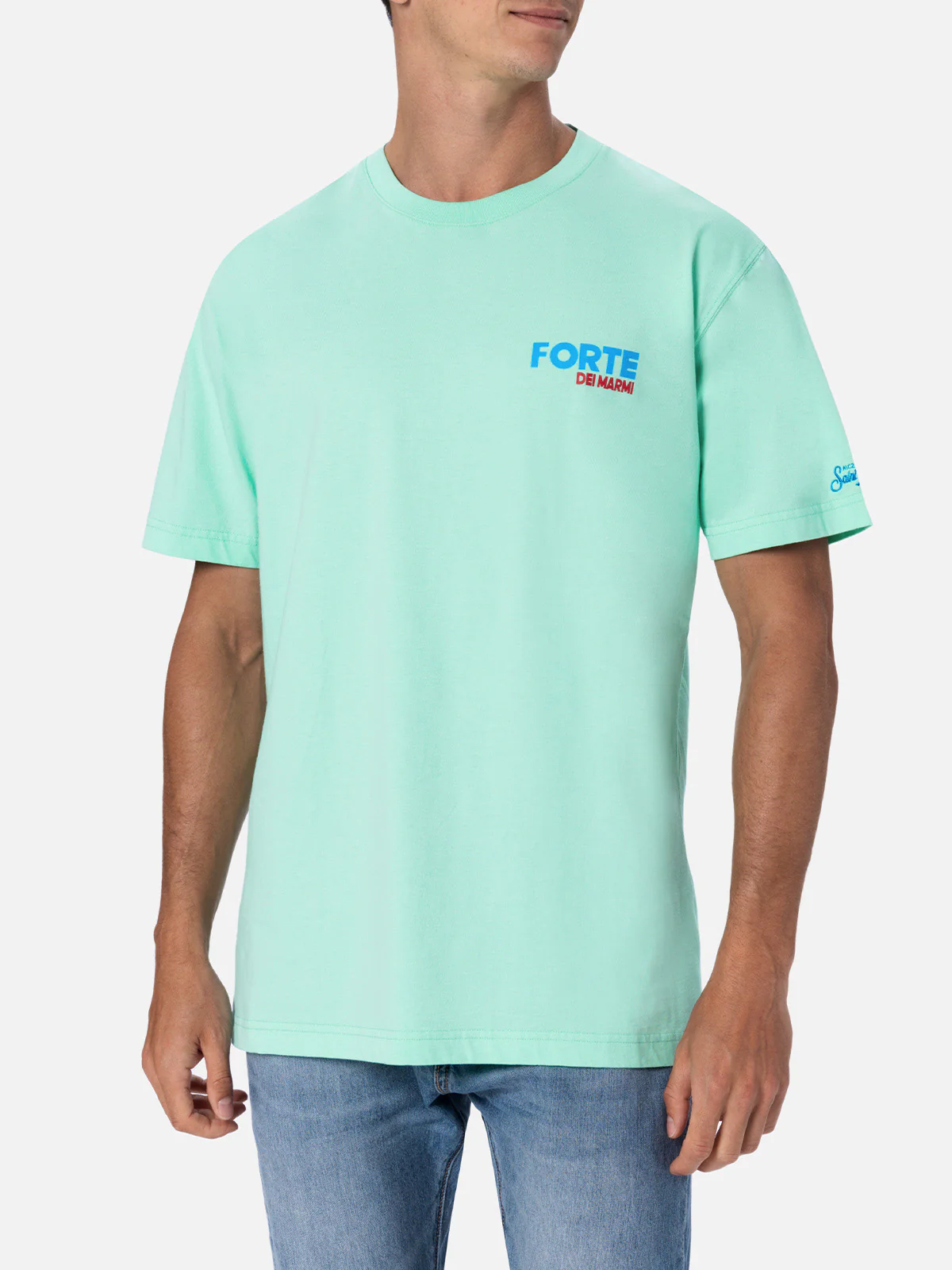 T-shirt with Forte dei Marmi postcard print in mint green - Image 4
