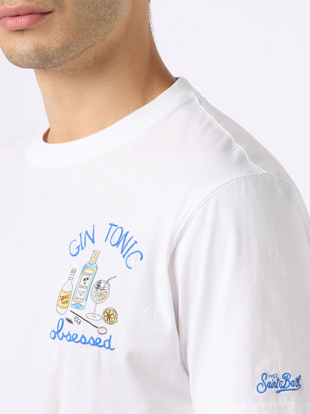 Cotton t-shirt with cocktail Gin Tonic obsessed embroidery - Image 2