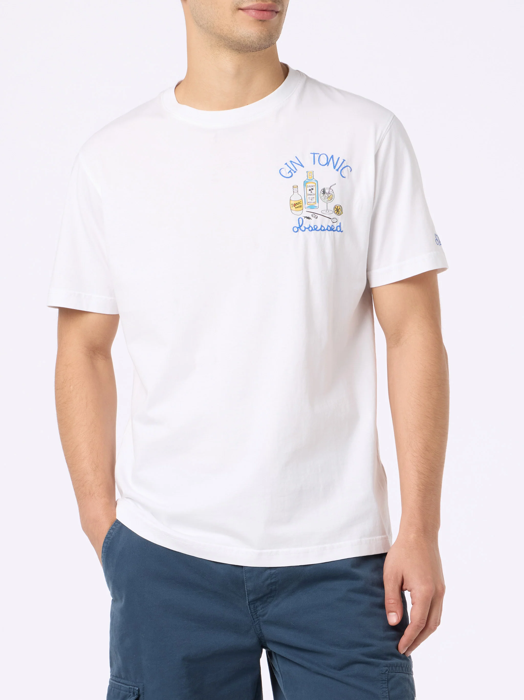 Cotton t-shirt with cocktail Gin Tonic obsessed embroidery - Image 3
