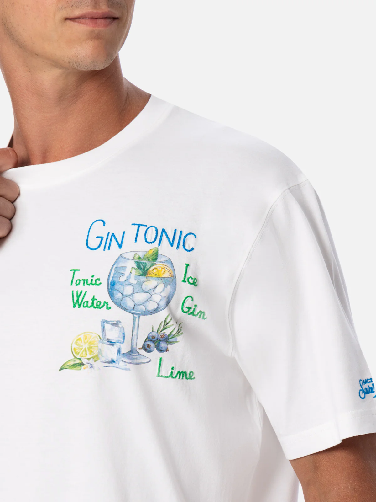 Cotton t-shirt with gin tonic cocktail print and embroidery - Image 2