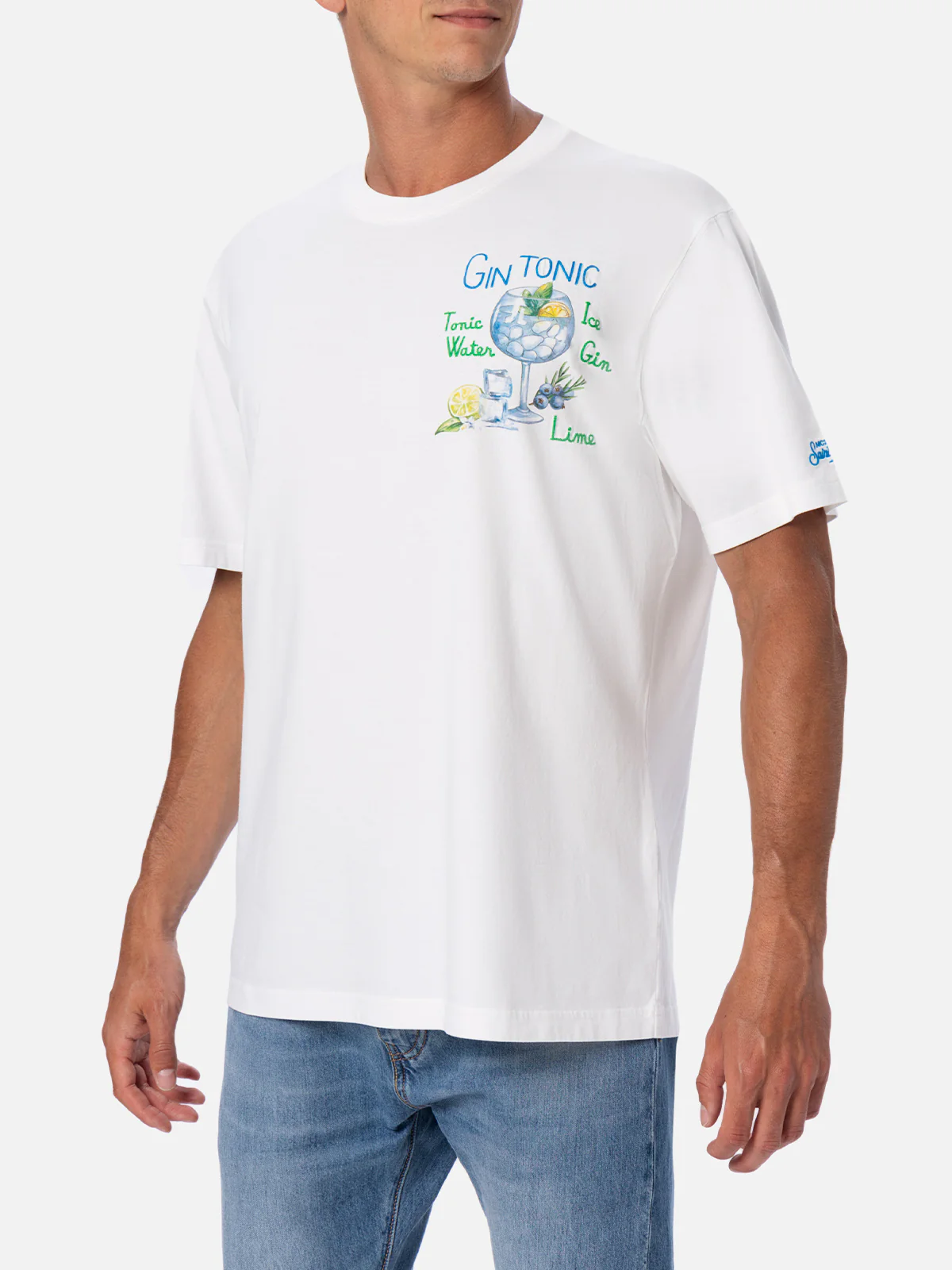 Cotton t-shirt with gin tonic cocktail print and embroidery - Image 3