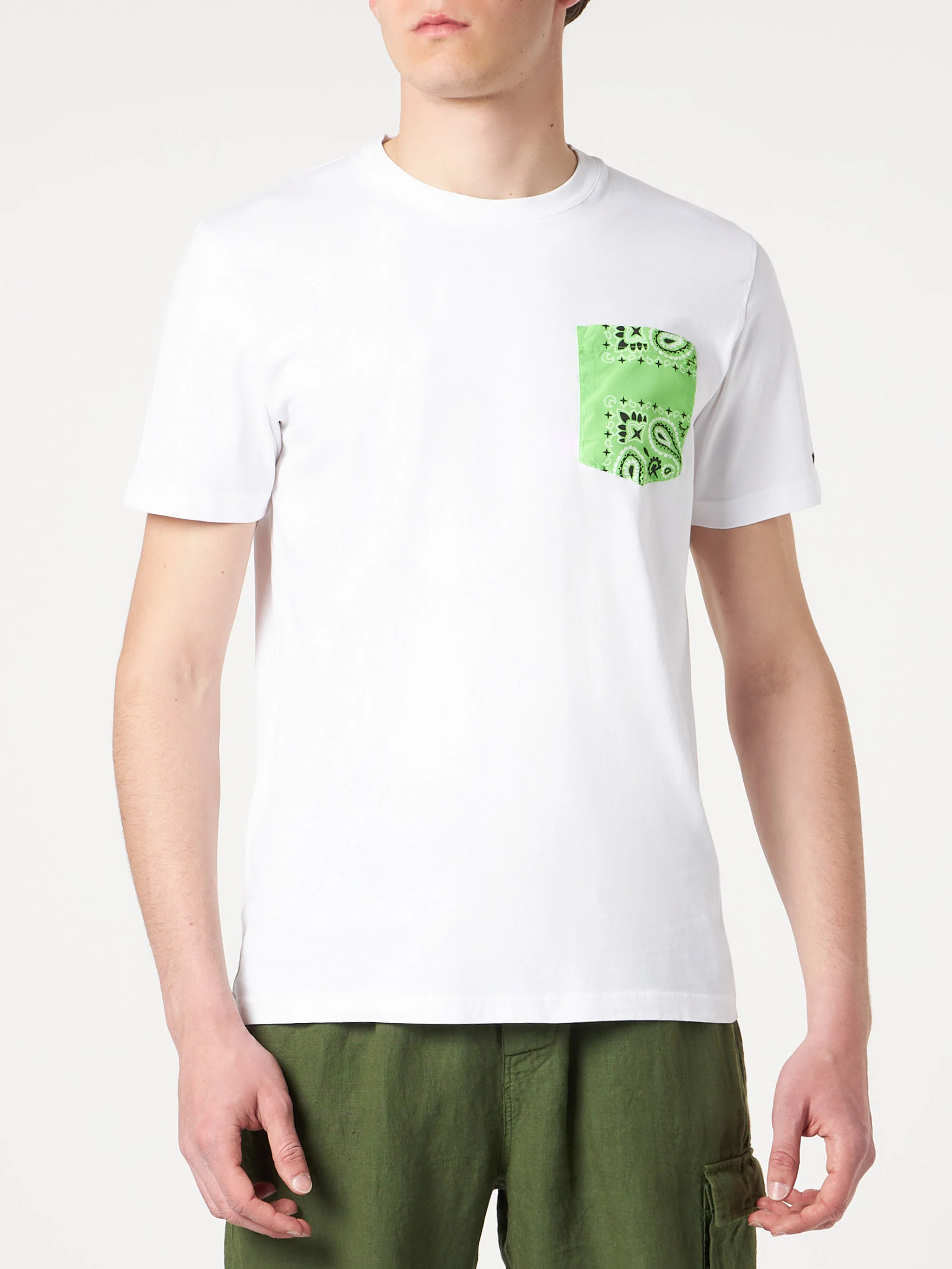 Cotton t-shirt Blanche with green bandana pocket - Image 3