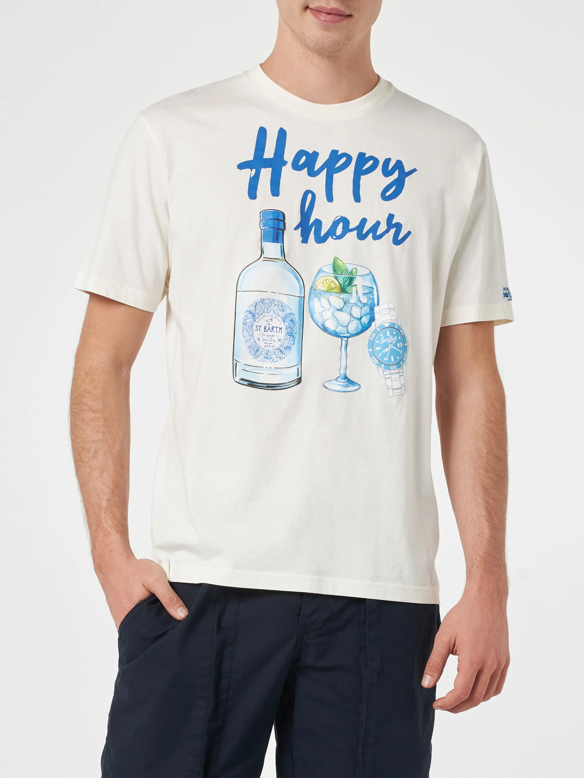 Happy Hour print t-shirt in beige - Image 2
