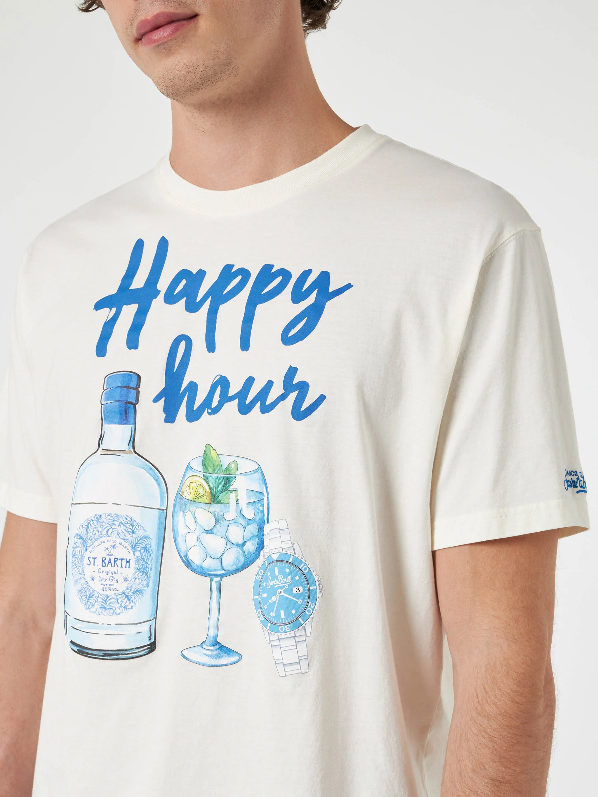 Happy Hour print t-shirt in beige - Image 3