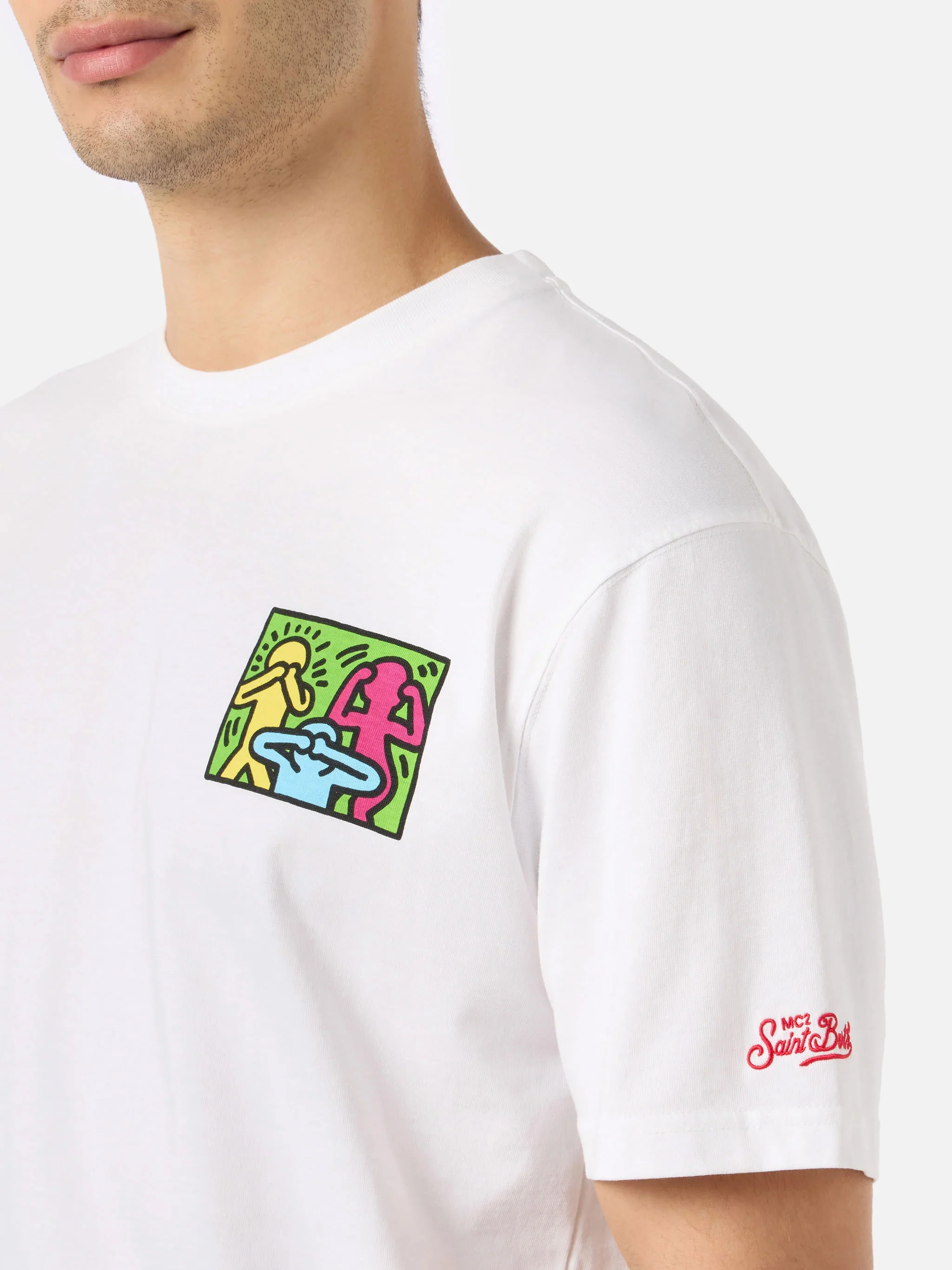 Keith Haring People t-shirt with front and back print in white | Special Edition - Image 2