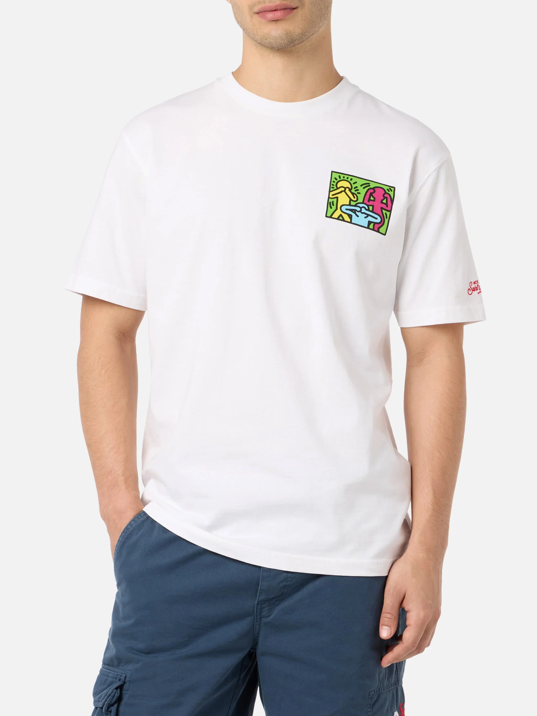 Keith Haring People t-shirt with front and back print in white | Special Edition - Image 4